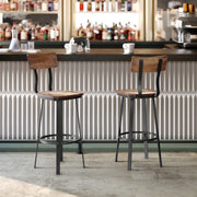 Flint Series Commercial Grade Antique Copper Restaurant Barstool with Wood Seat & Back and Gray Powder Coat Frame