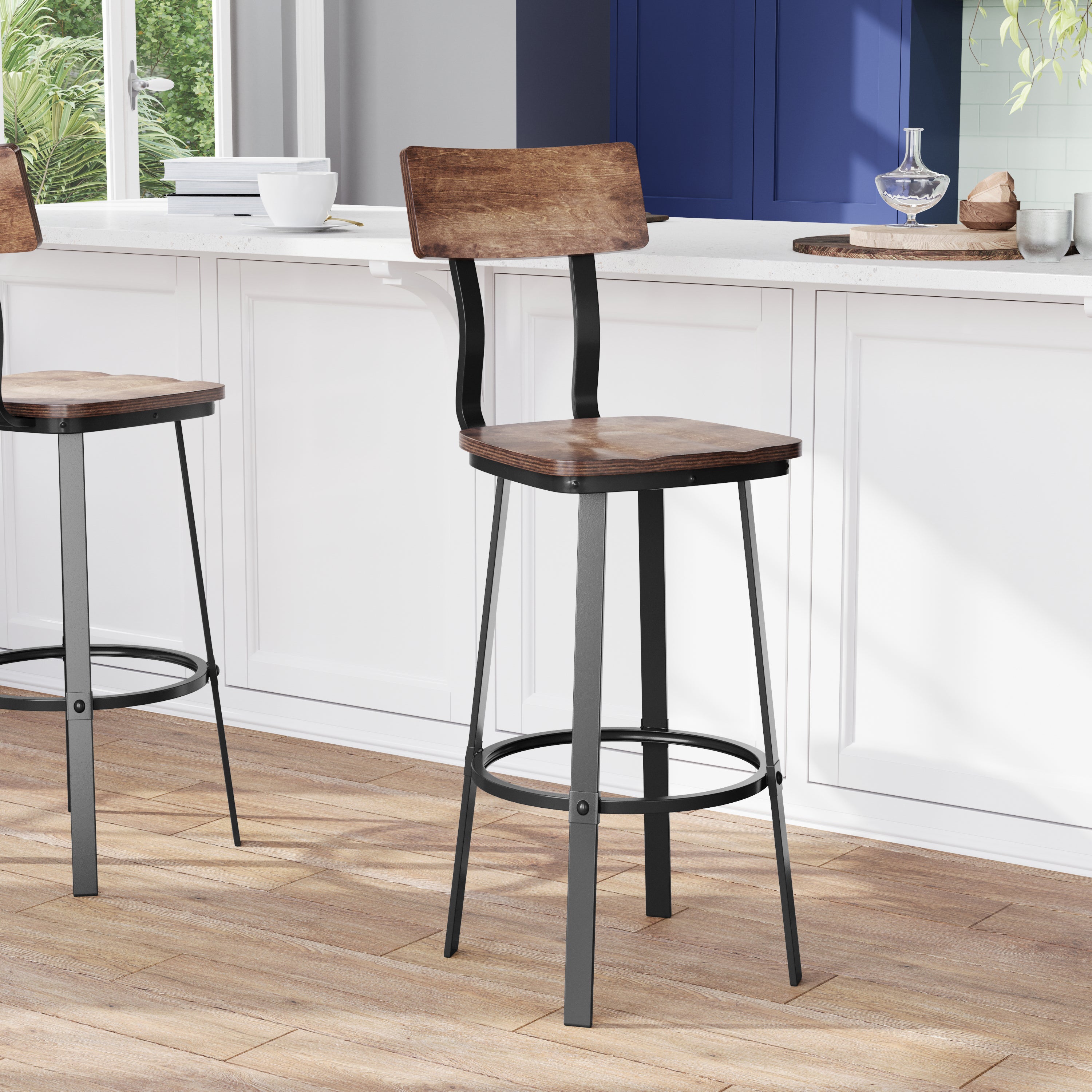 Flint Series Commercial Grade Antique Copper Restaurant Barstool with Wood Seat & Back and Gray Powder Coat Frame
