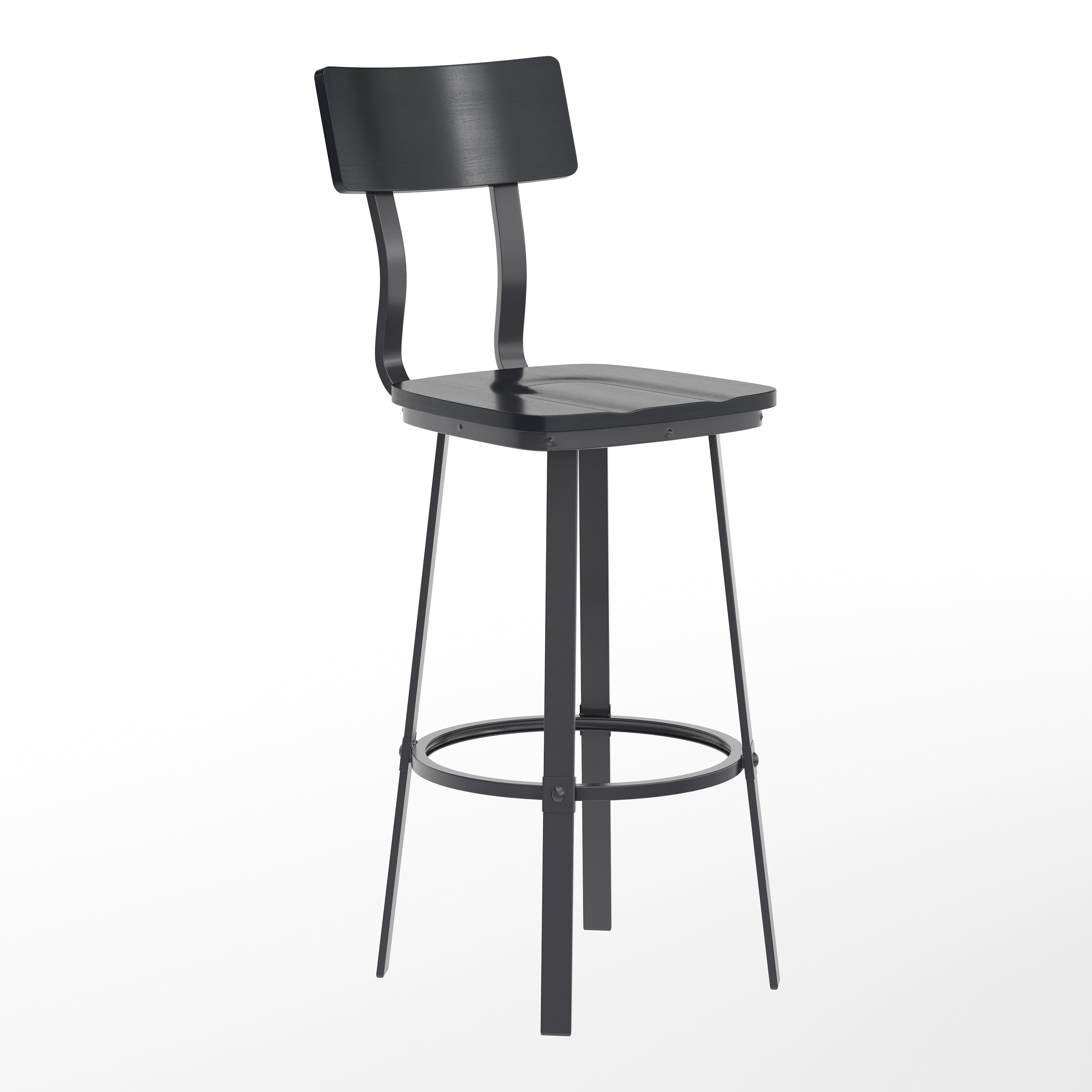 Flint Series Commercial Grade Black Restaurant Barstool with Wood Seat & Back and Black Powder Coat Frame