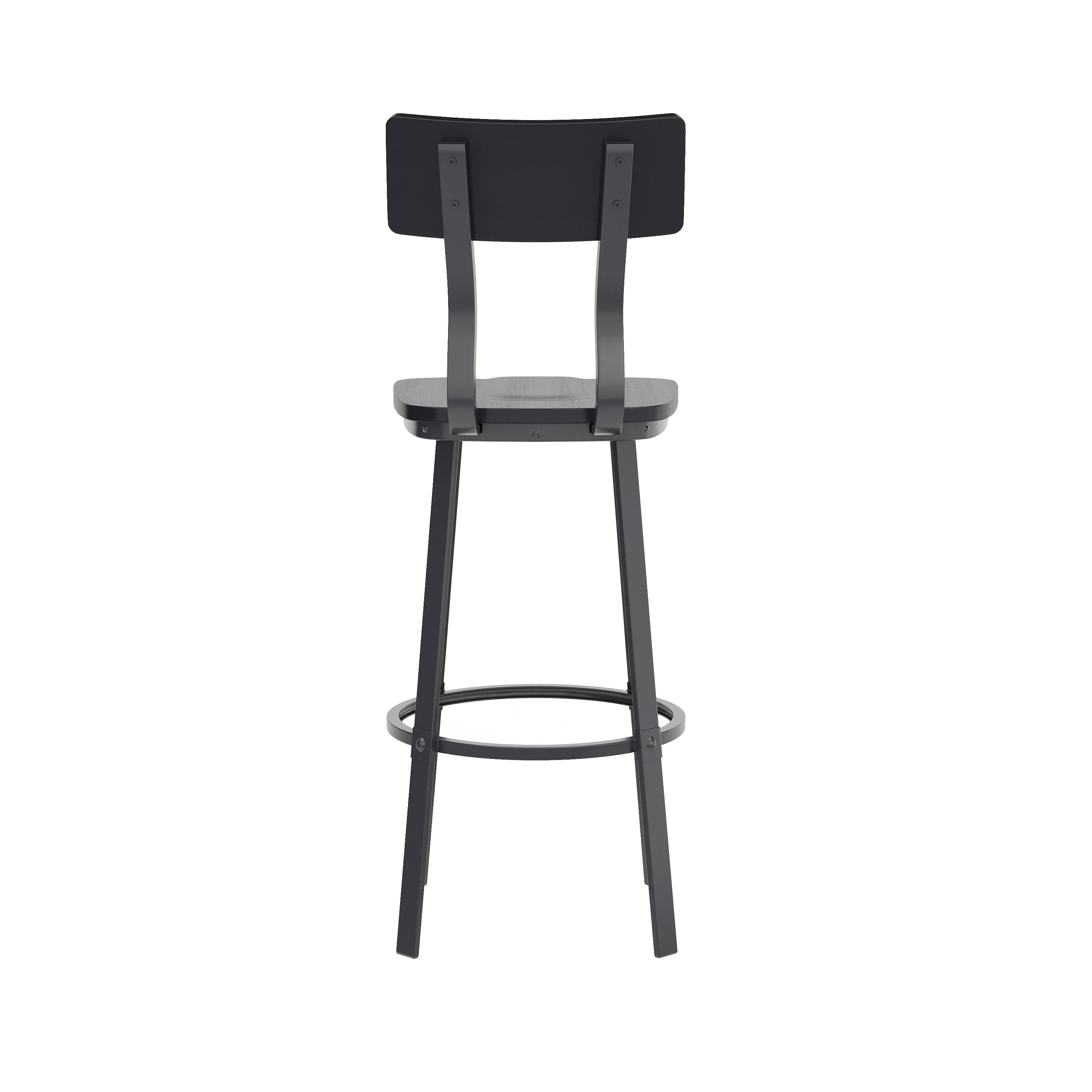 Flint Series Commercial Grade Black Restaurant Barstool with Wood Seat & Back and Black Powder Coat Frame