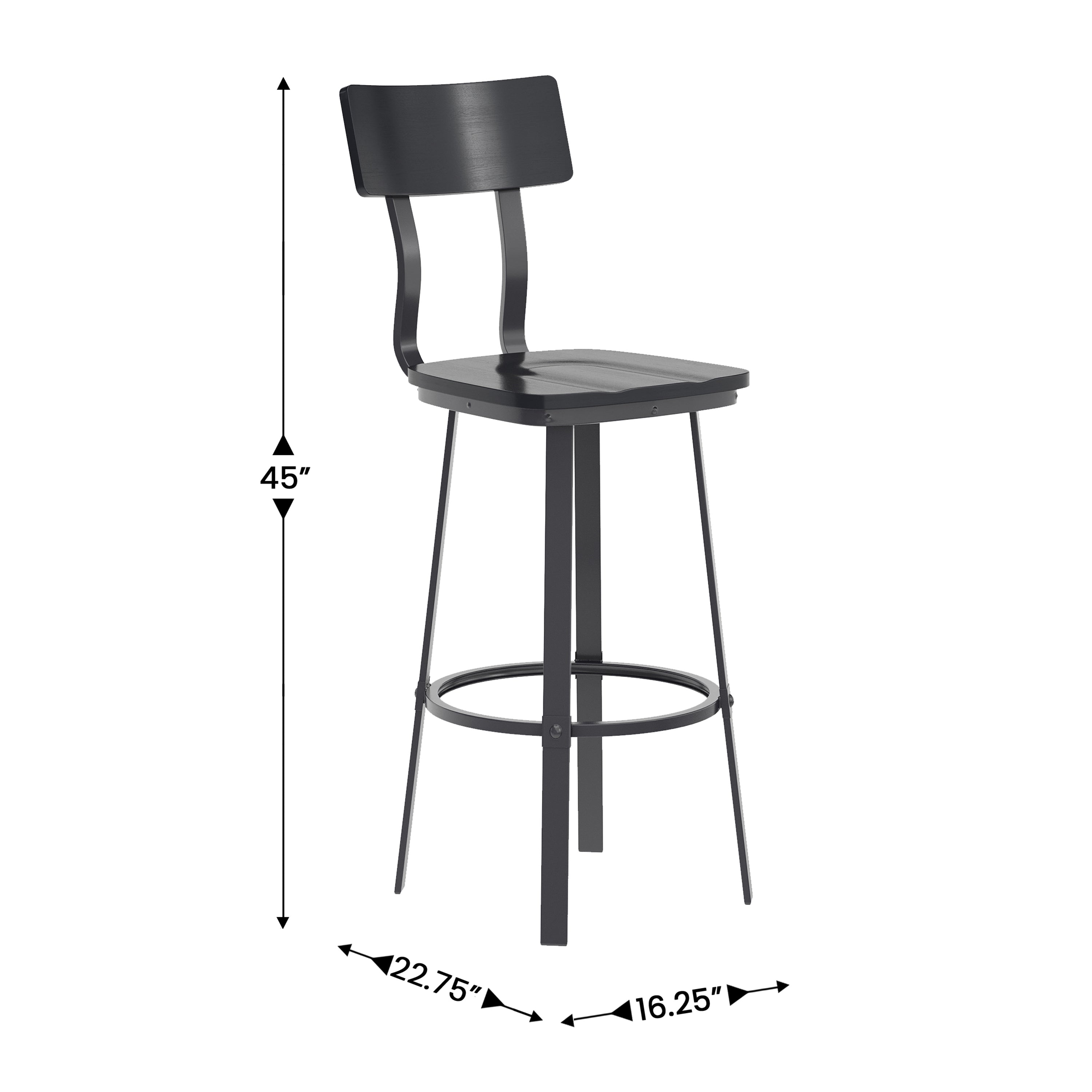 Flint Series Commercial Grade Black Restaurant Barstool with Wood Seat & Back and Black Powder Coat Frame