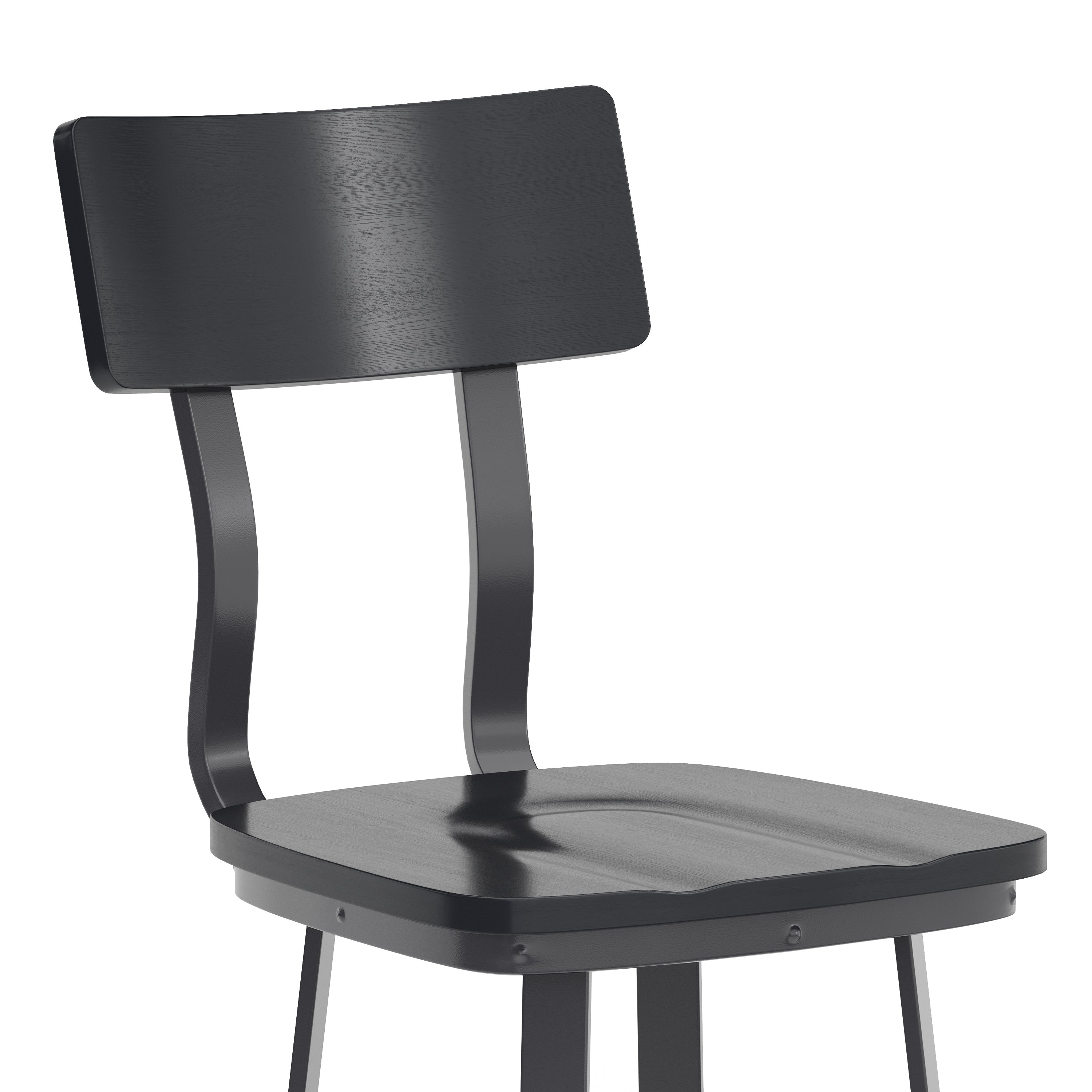 Flint Series Commercial Grade Black Restaurant Barstool with Wood Seat & Back and Black Powder Coat Frame