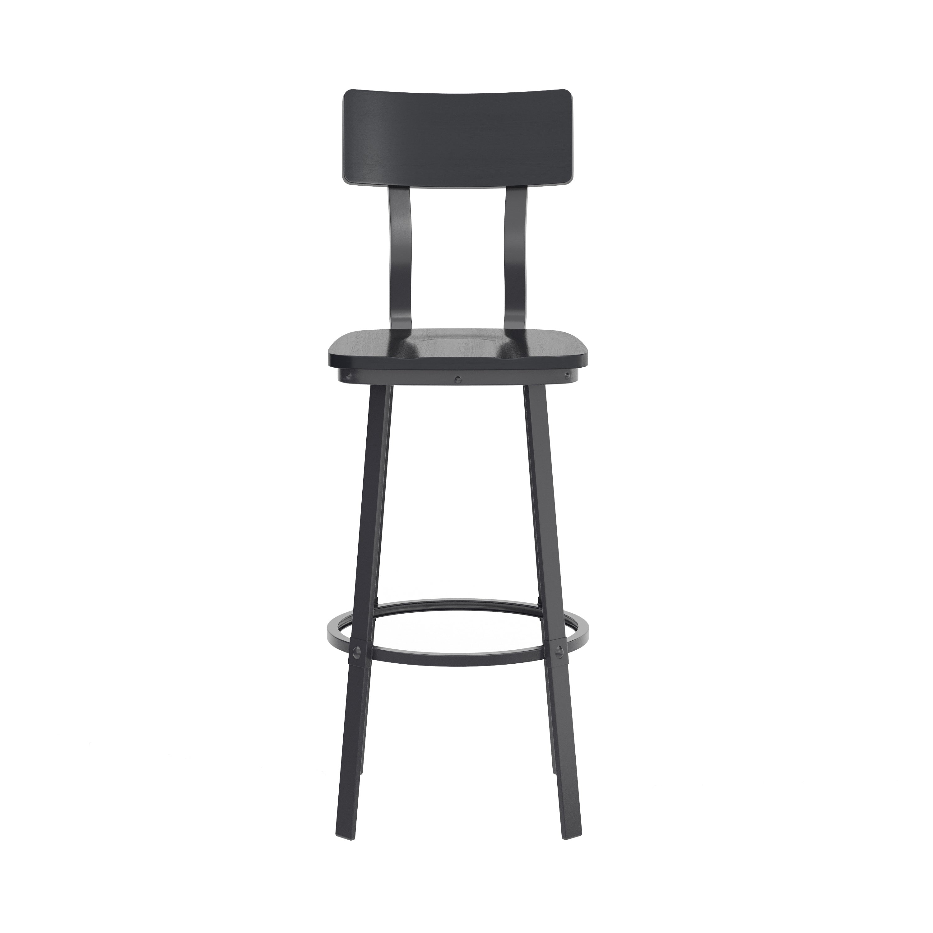 Flint Series Commercial Grade Black Restaurant Barstool with Wood Seat & Back and Black Powder Coat Frame