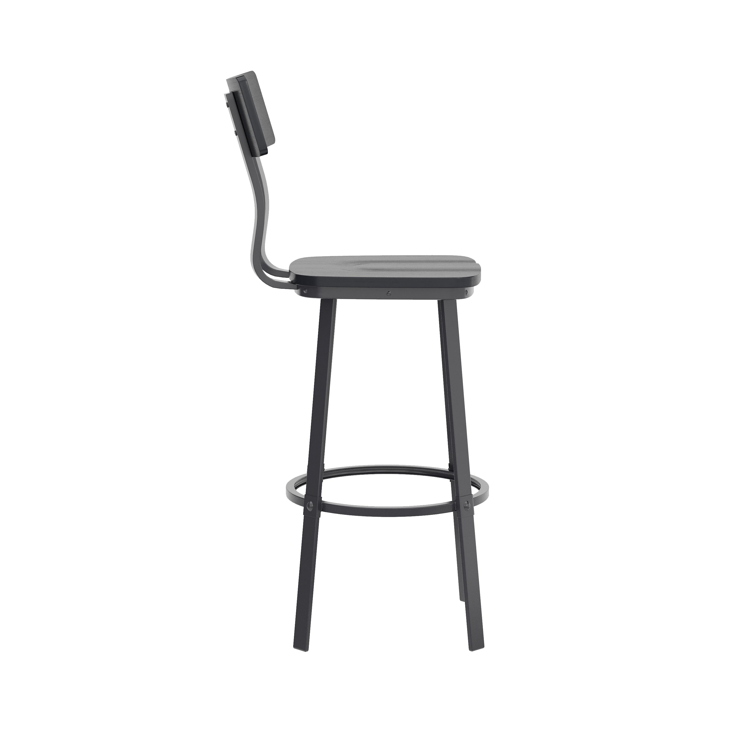 Flint Series Commercial Grade Black Restaurant Barstool with Wood Seat & Back and Black Powder Coat Frame