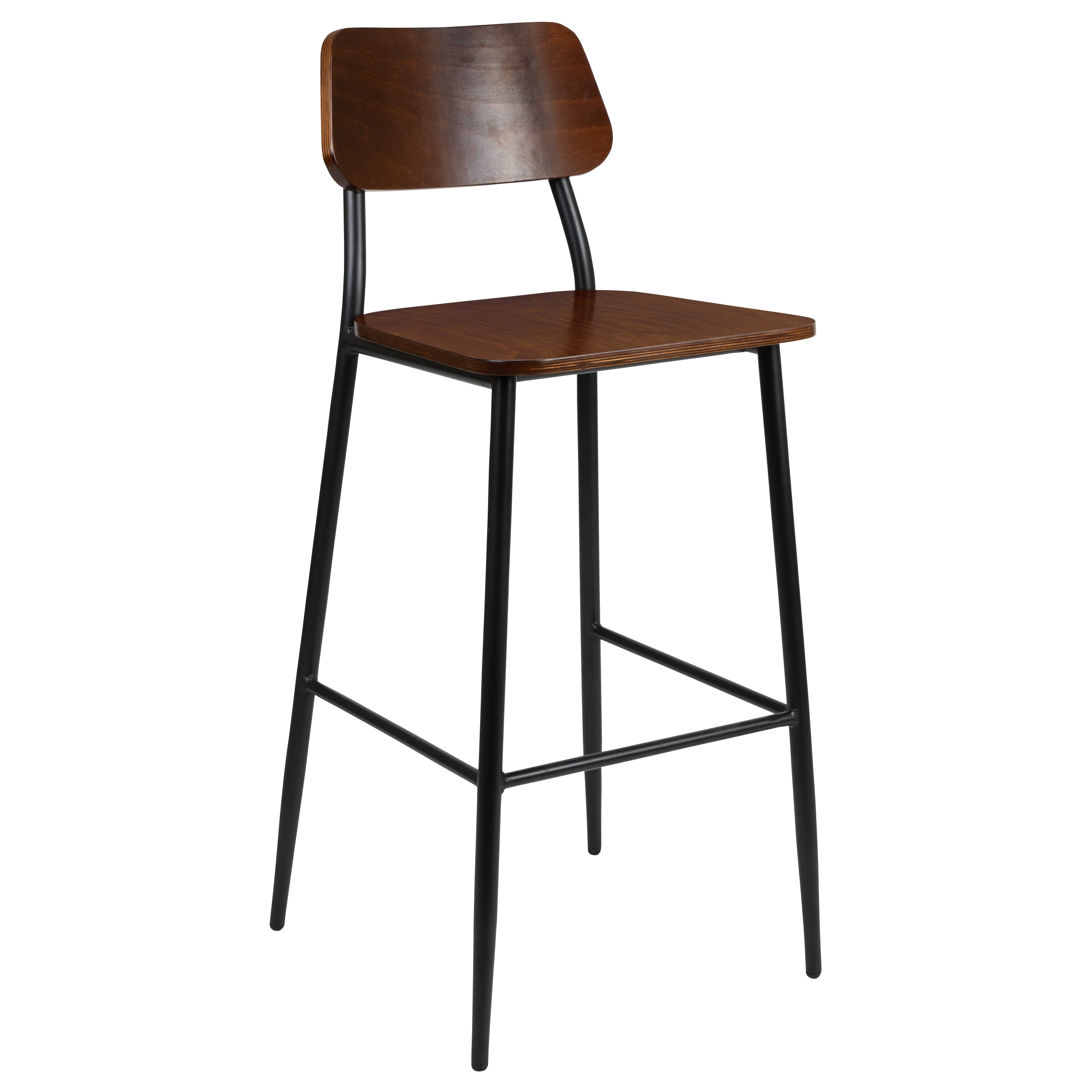 Lincoln Industrial Barstool with Gunmetal Steel Frame and Rustic Wood Seat