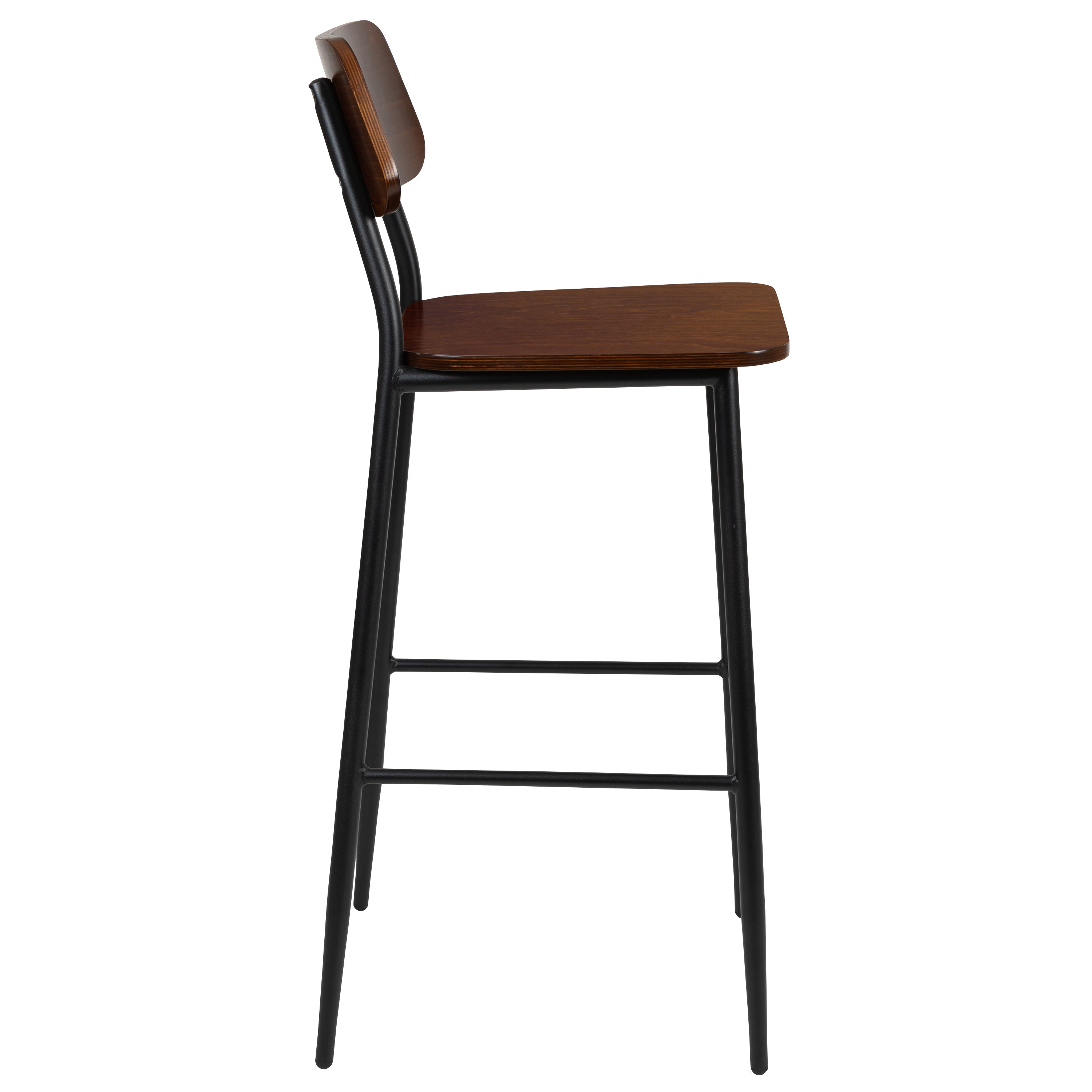 Lincoln Industrial Barstool with Gunmetal Steel Frame and Rustic Wood Seat