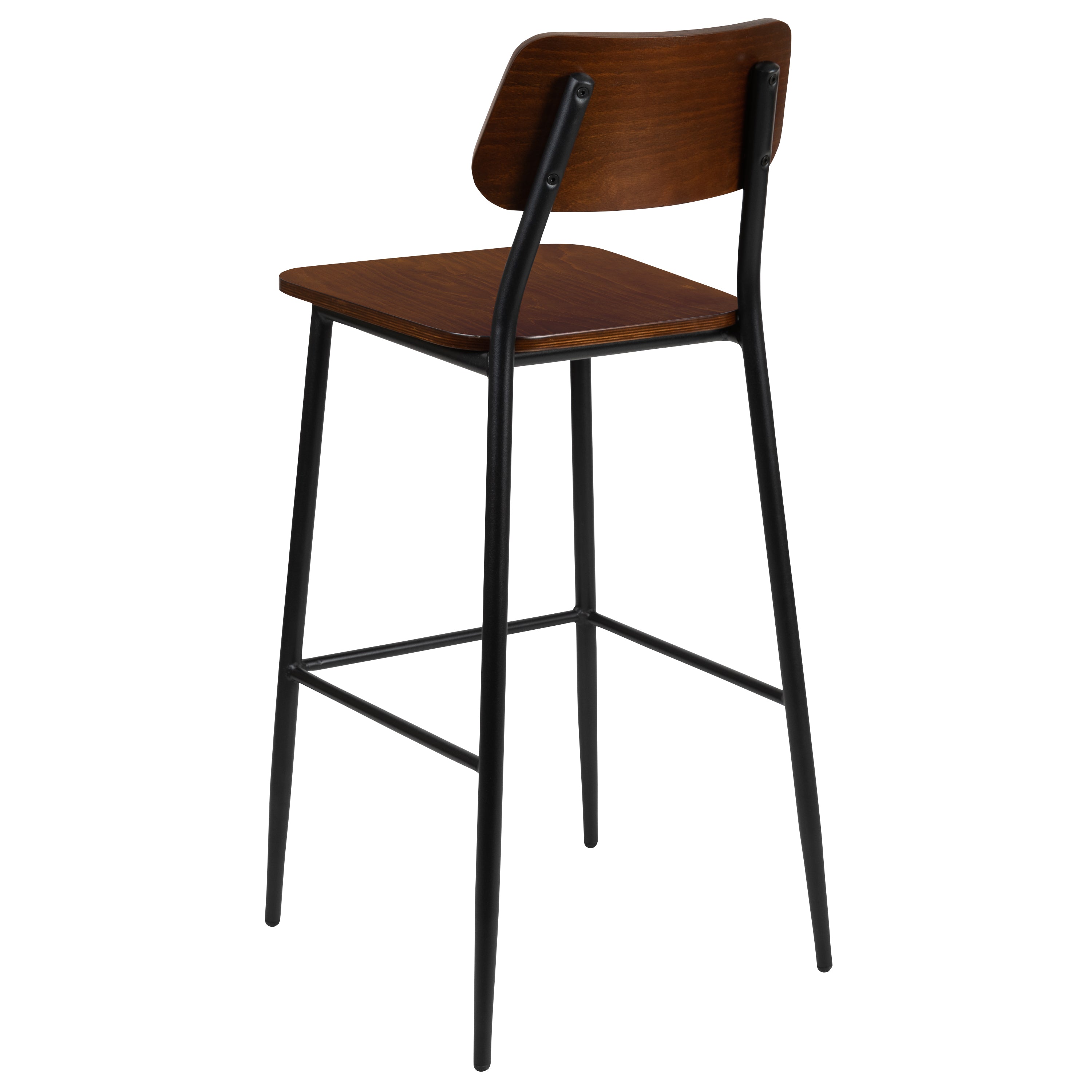 Lincoln Industrial Barstool with Gunmetal Steel Frame and Rustic Wood Seat