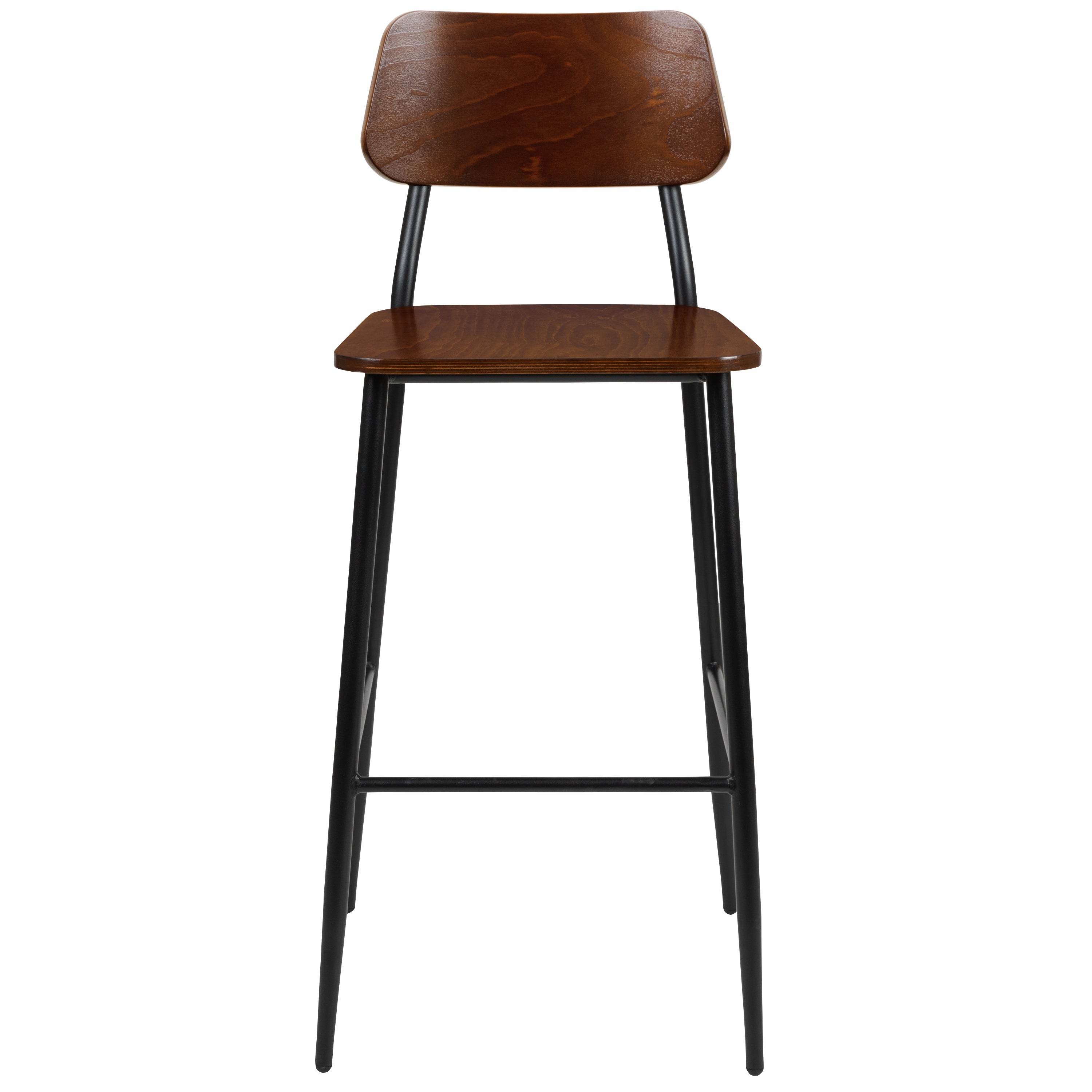 Lincoln Industrial Barstool with Gunmetal Steel Frame and Rustic Wood Seat