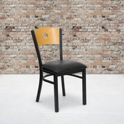 HERCULES Series Black Circle Back Metal Restaurant Chair - Natural Wood Back, Black Vinyl Seat