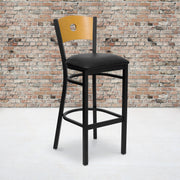 HERCULES Series Black Circle Back Metal Restaurant Barstool - Natural Wood Back, Black Vinyl Seat