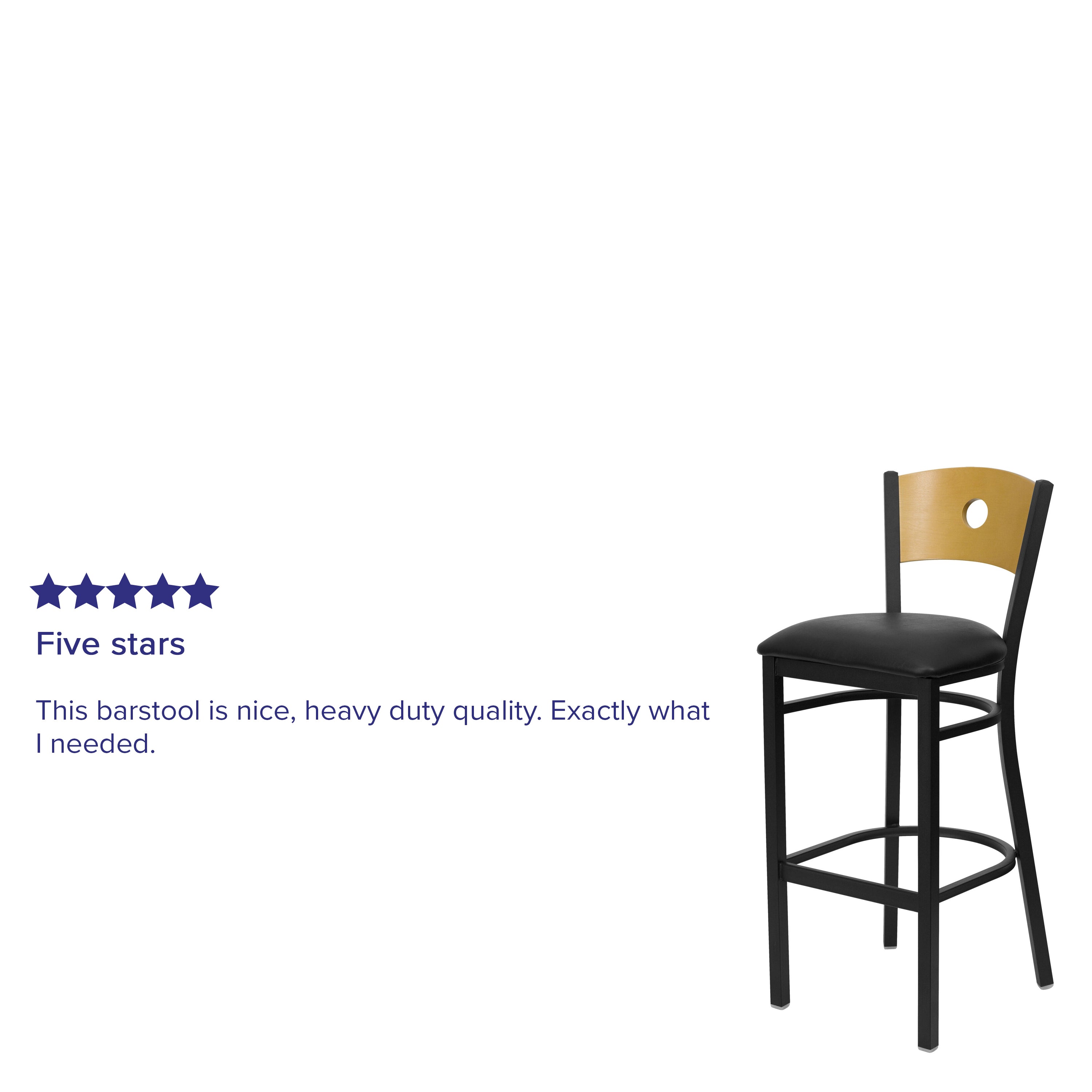 HERCULES Series Black Circle Back Metal Restaurant Barstool - Natural Wood Back, Black Vinyl Seat