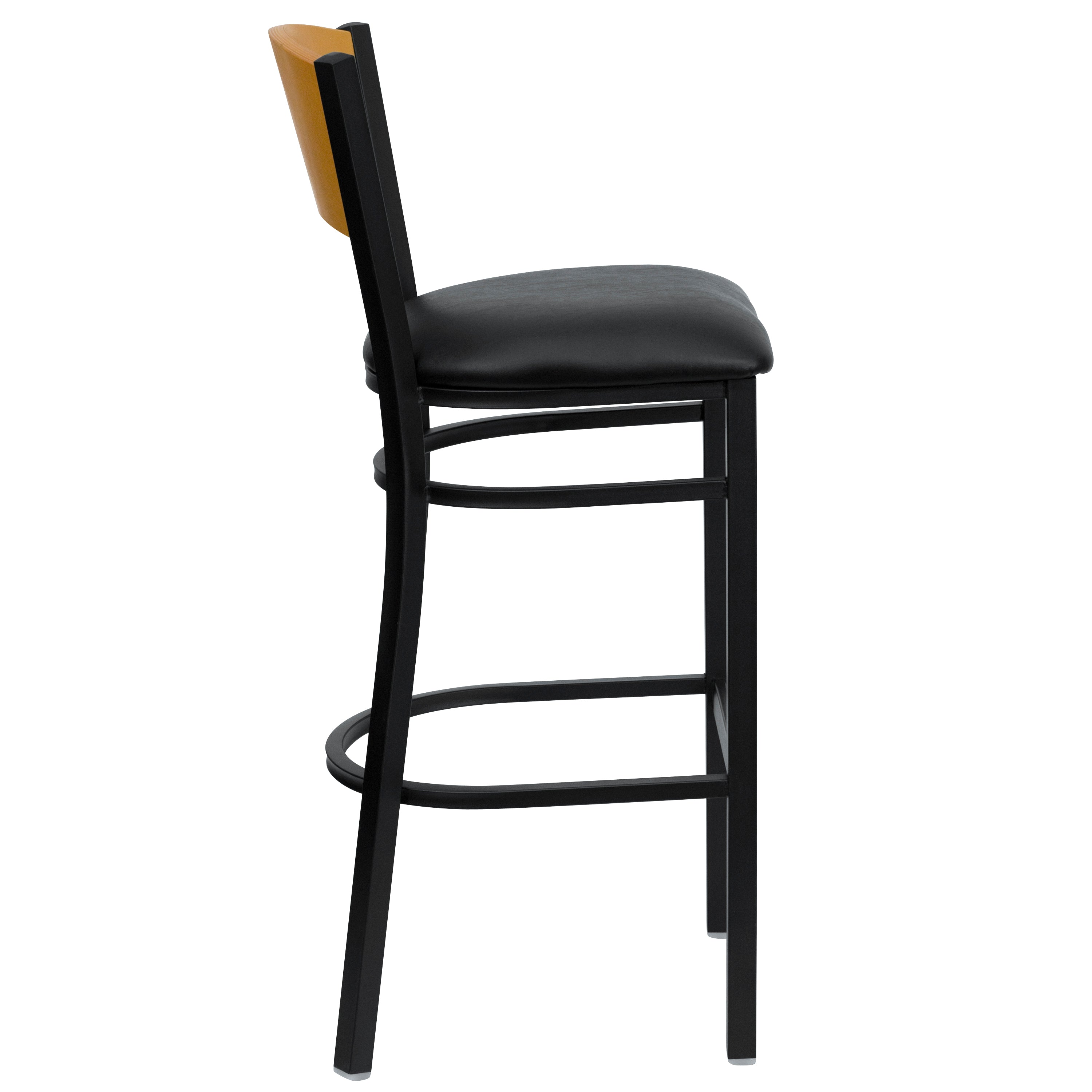 HERCULES Series Black Circle Back Metal Restaurant Barstool - Natural Wood Back, Black Vinyl Seat