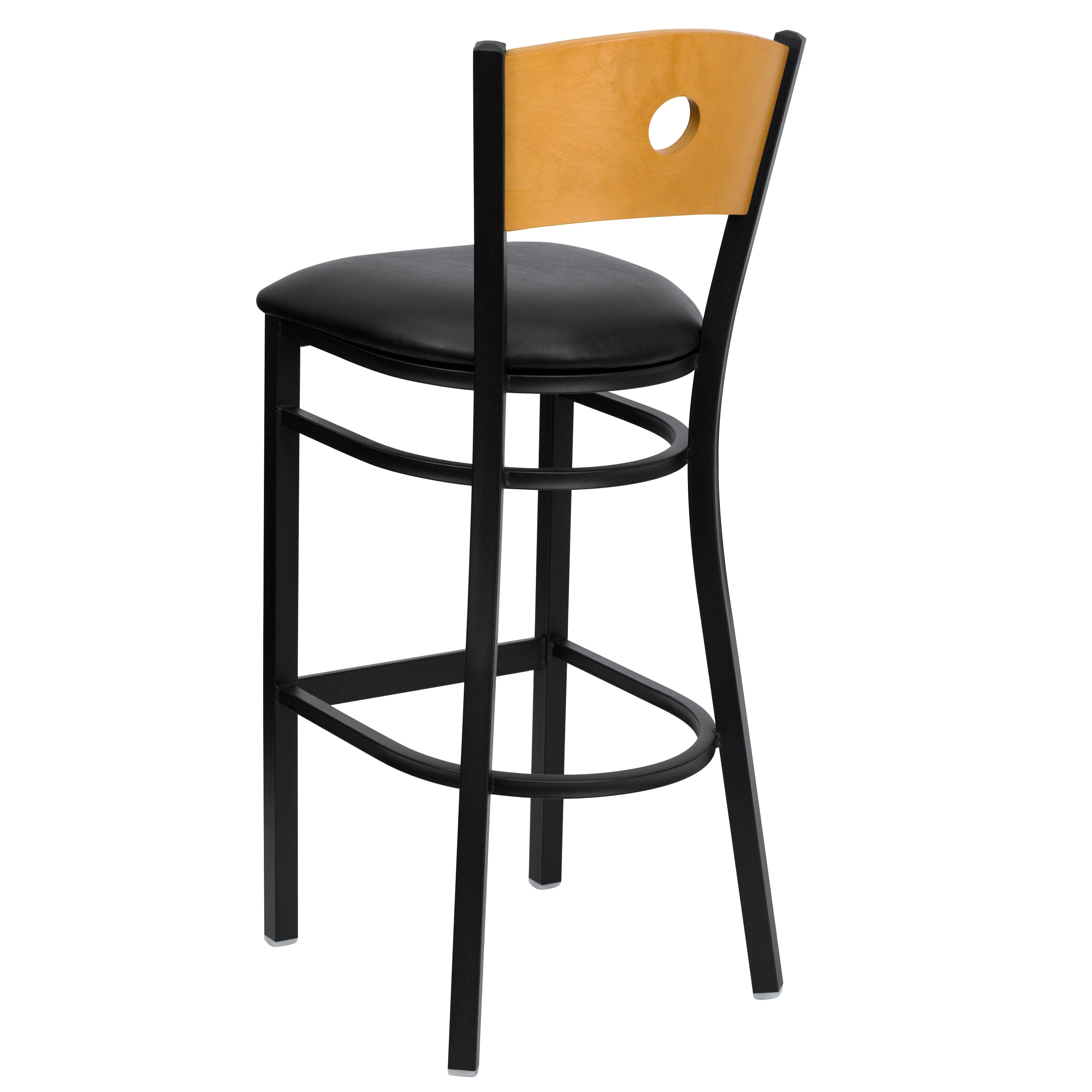 HERCULES Series Black Circle Back Metal Restaurant Barstool - Natural Wood Back, Black Vinyl Seat