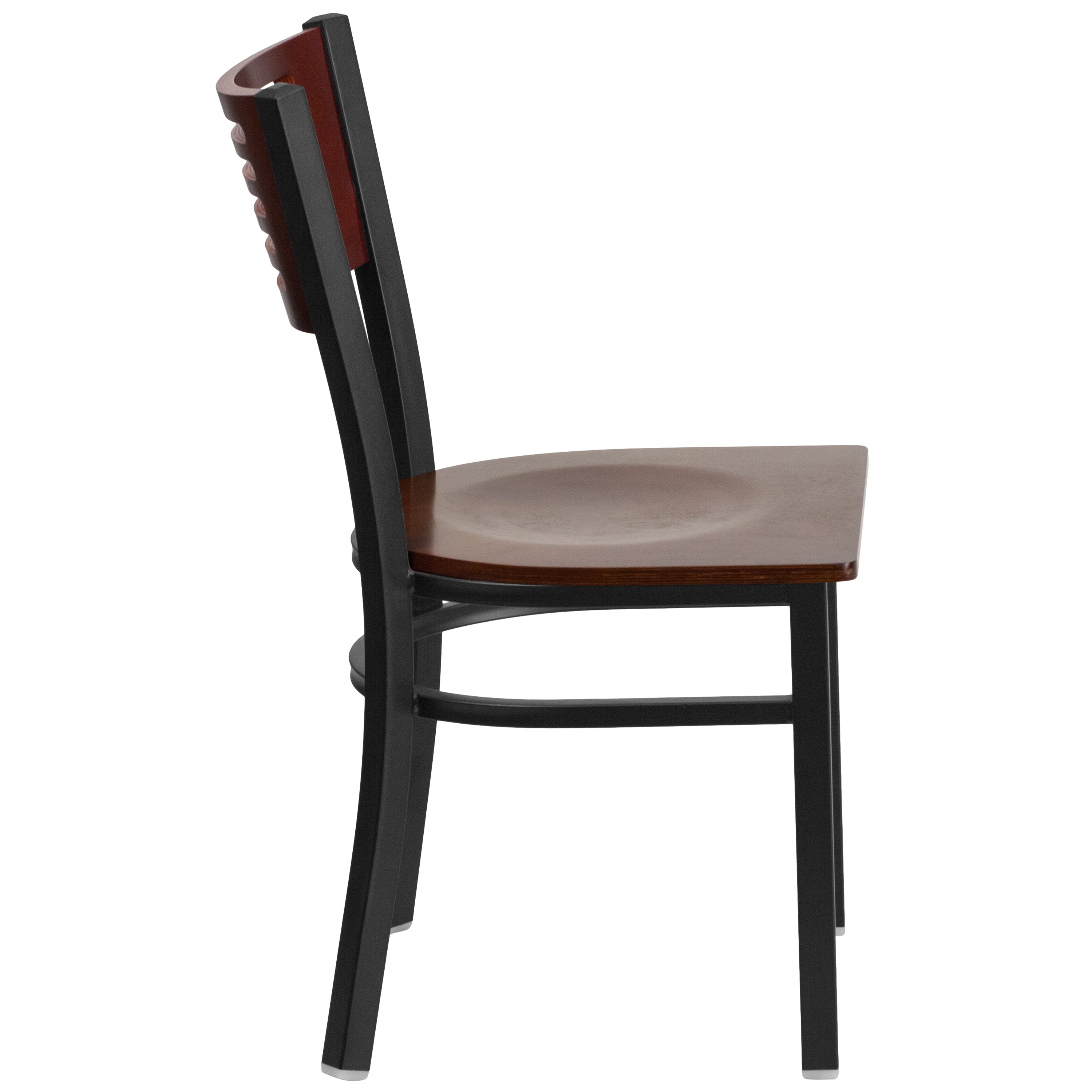 HERCULES Series Black Slat Back Metal Restaurant Chair - Mahogany Wood Back & Seat