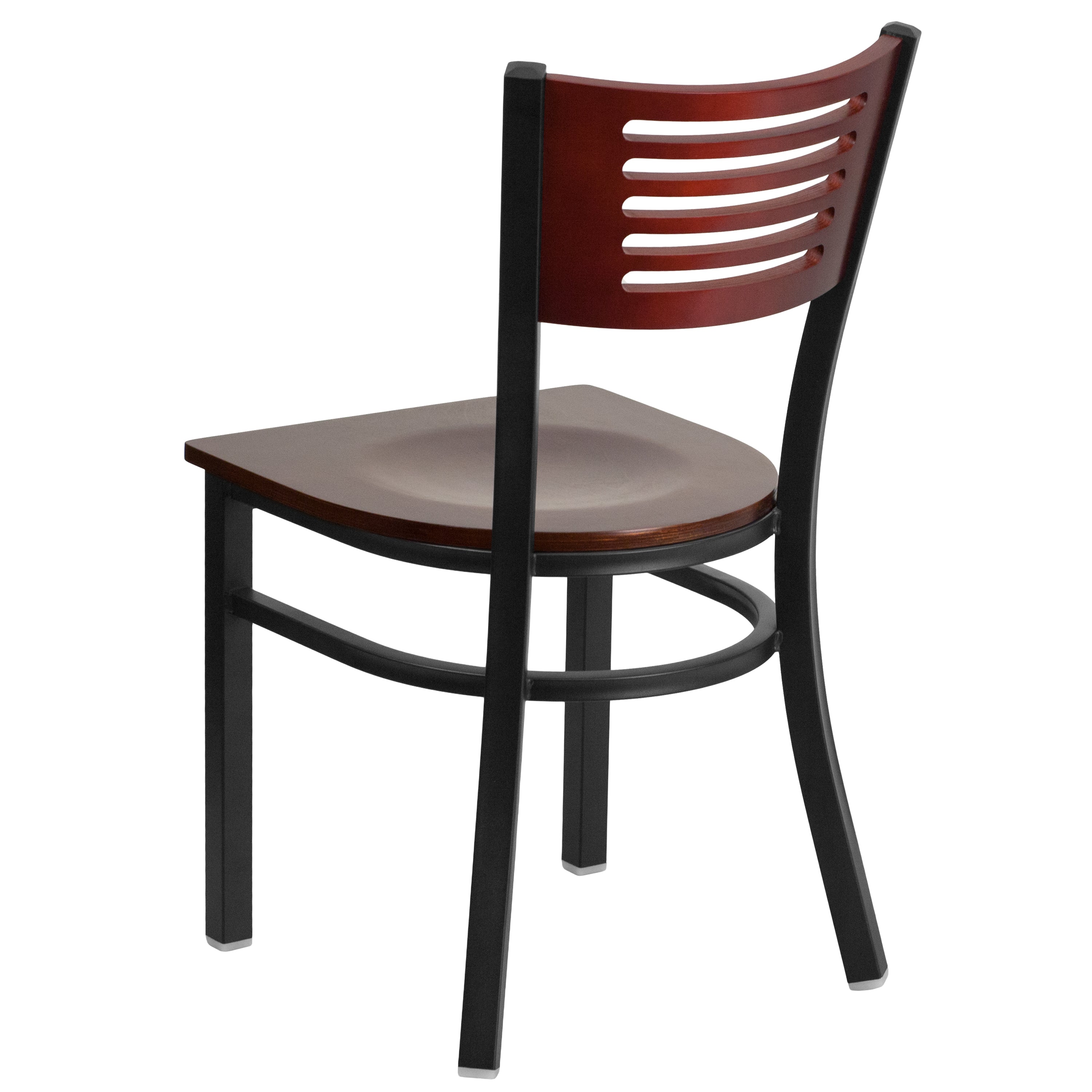 HERCULES Series Black Slat Back Metal Restaurant Chair - Mahogany Wood Back & Seat