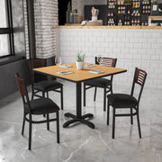 HERCULES Series Black Slat Back Metal Restaurant Chair - Walnut Wood Back, Black Vinyl Seat