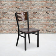 HERCULES Series Black Slat Back Metal Restaurant Chair - Walnut Wood Back & Seat