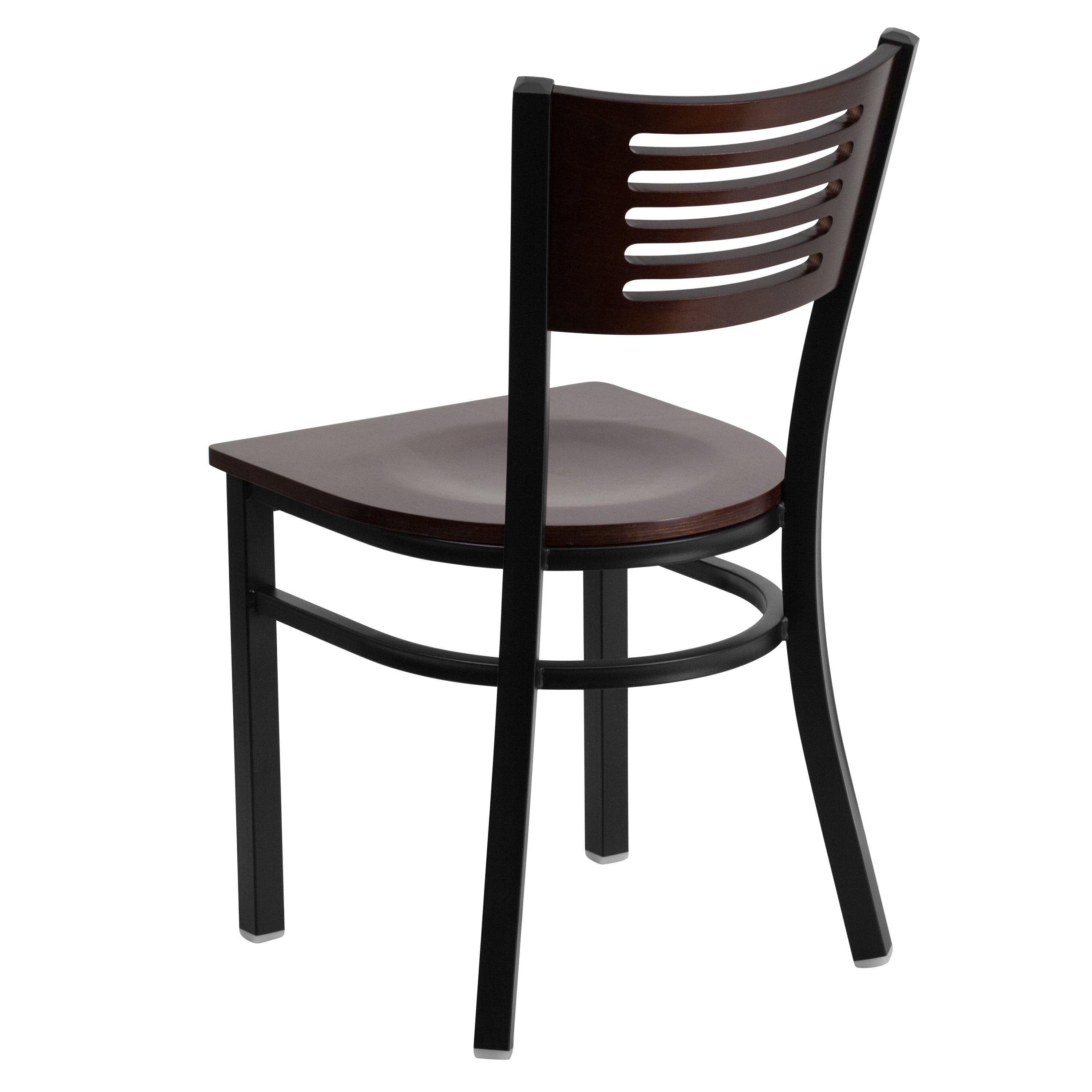 HERCULES Series Black Slat Back Metal Restaurant Chair - Walnut Wood Back & Seat