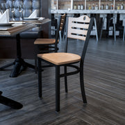 HERCULES Series Black Slat Back Metal Restaurant Chair - Natural Wood Back & Seat