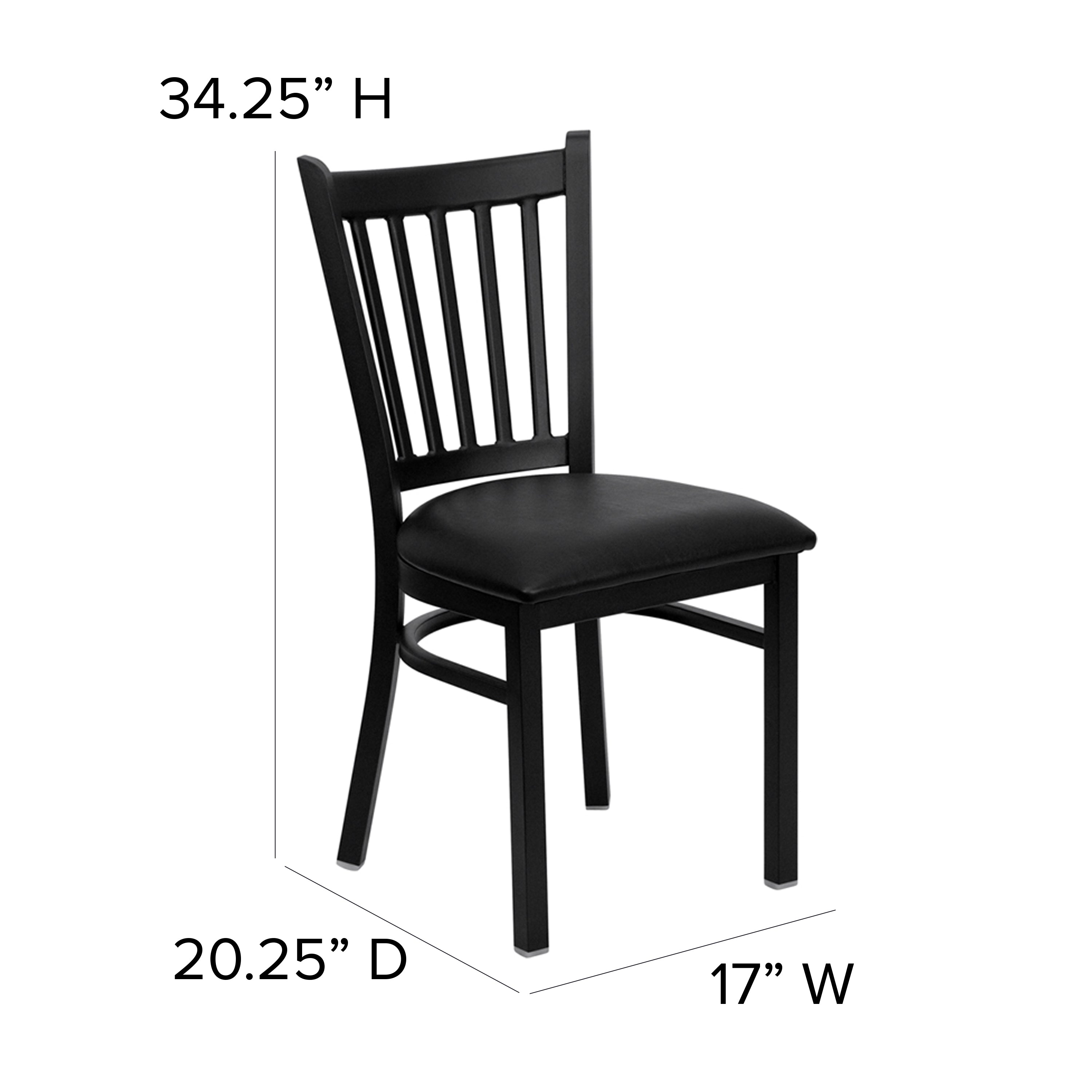 HERCULES Series Black Vertical Back Metal Restaurant Chair - Black Vinyl Seat