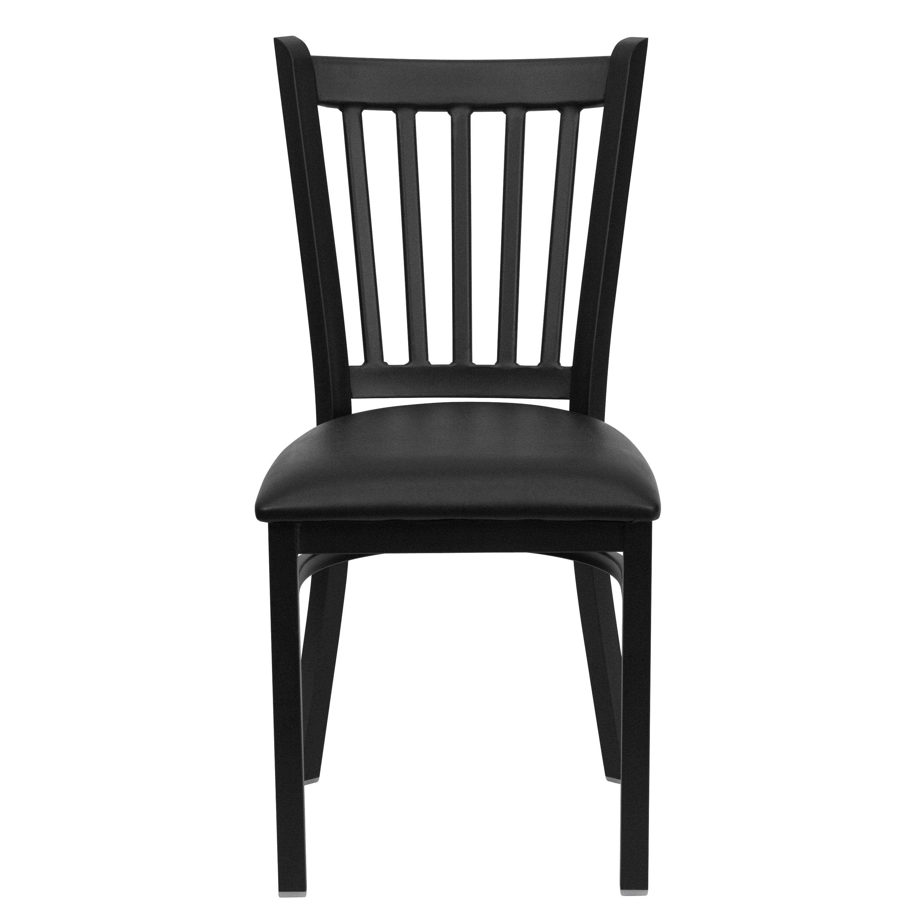 HERCULES Series Black Vertical Back Metal Restaurant Chair - Black Vinyl Seat