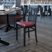 HERCULES Series Black Vertical Back Metal Restaurant Chair - Burgundy Vinyl Seat