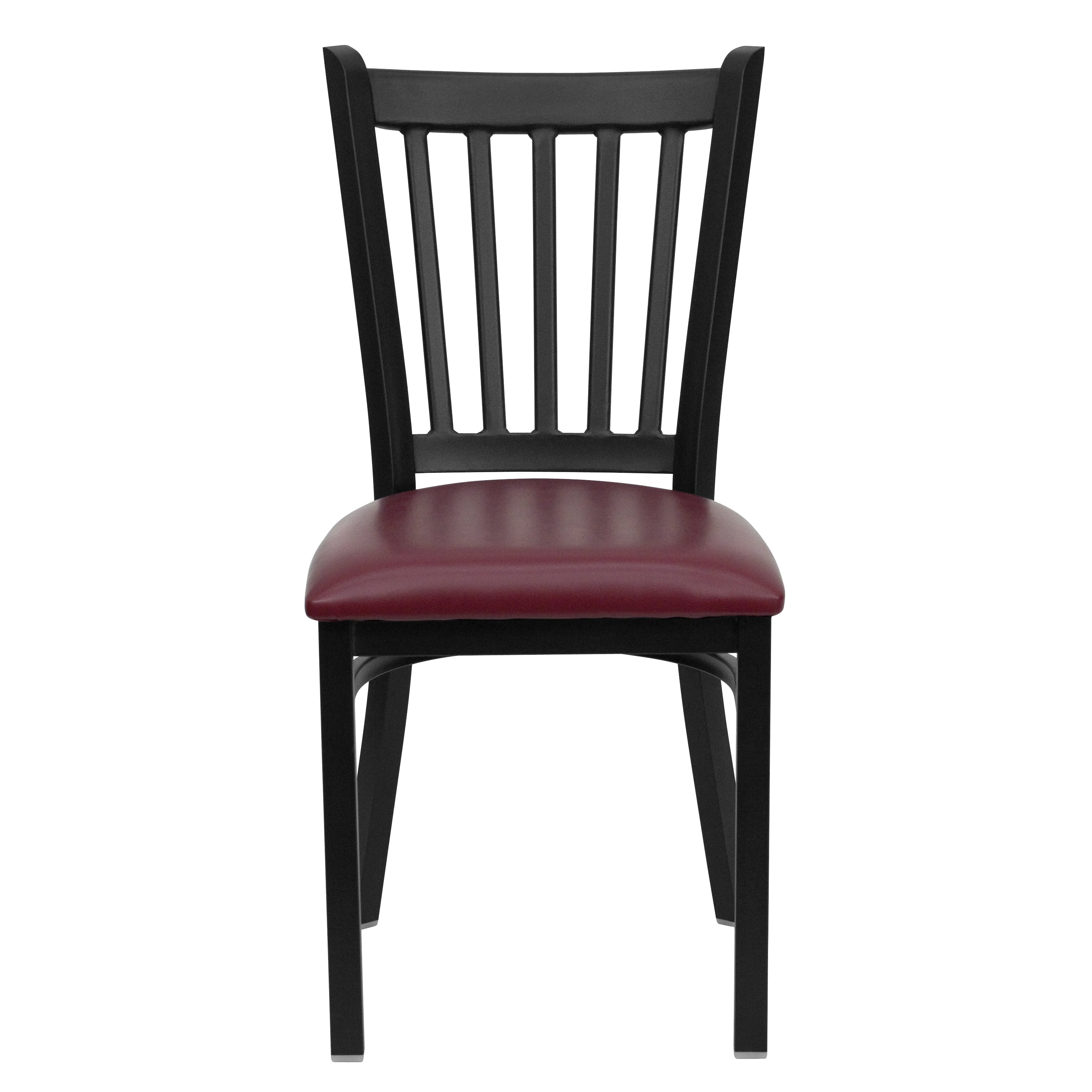 HERCULES Series Black Vertical Back Metal Restaurant Chair - Burgundy Vinyl Seat