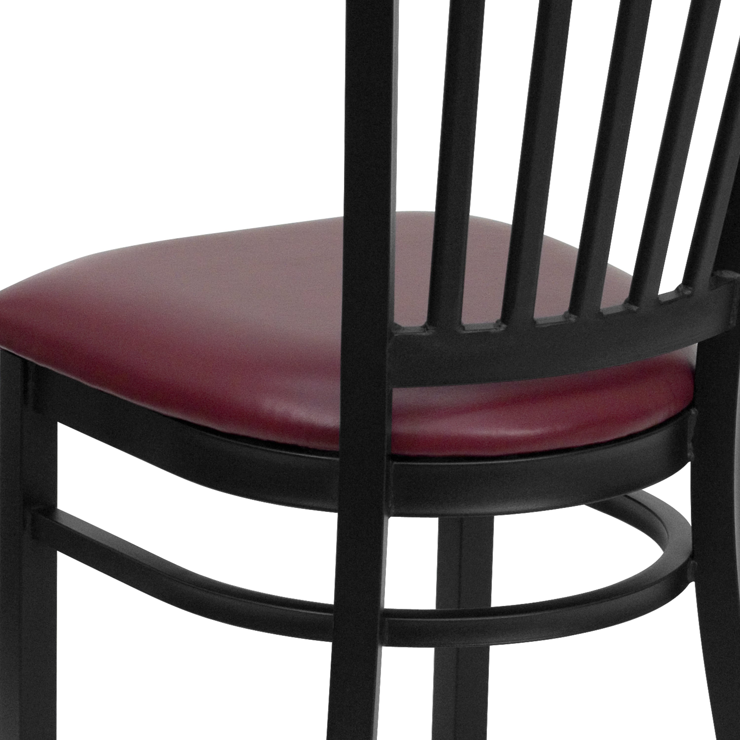 HERCULES Series Black Vertical Back Metal Restaurant Chair - Burgundy Vinyl Seat