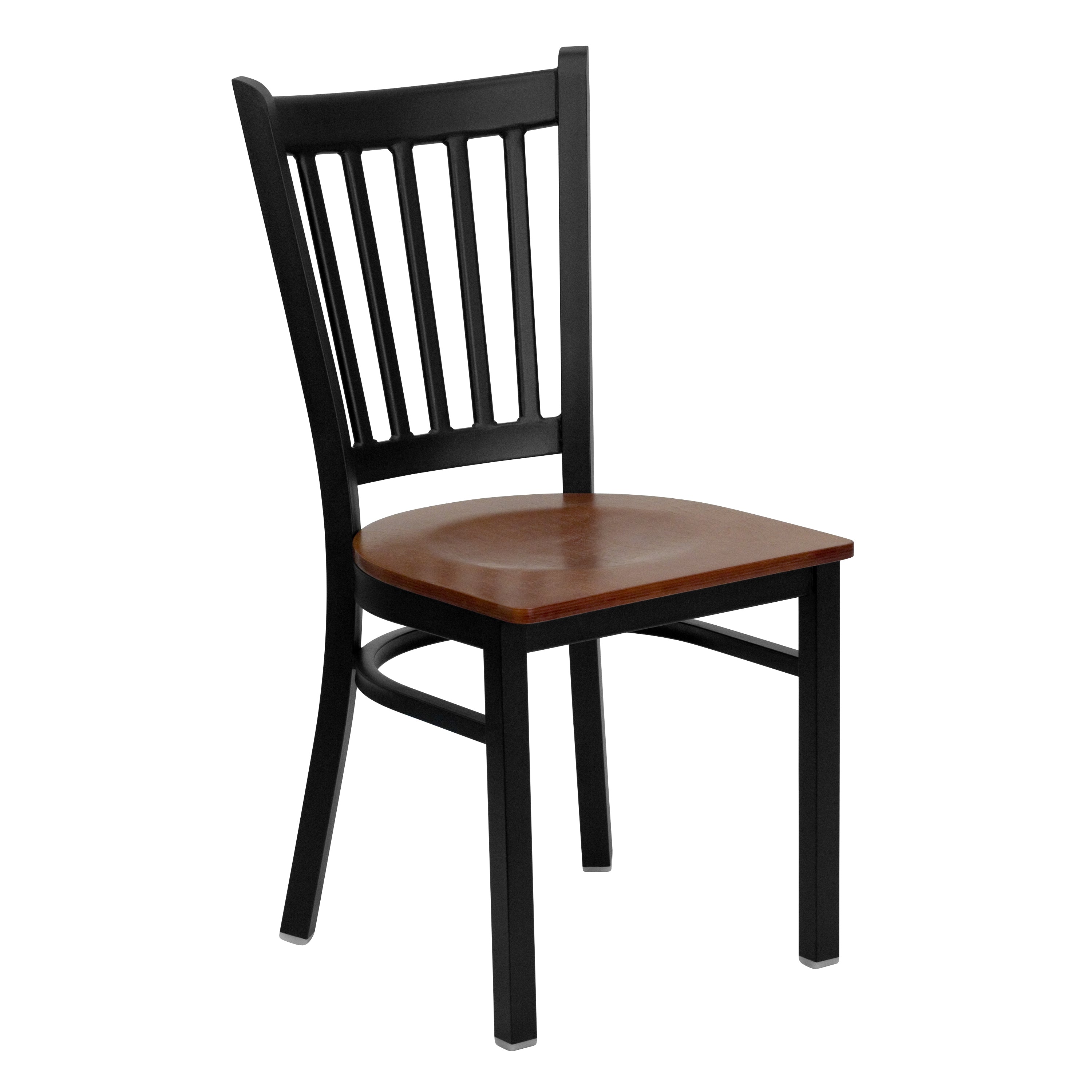 HERCULES Series Black Vertical Back Metal Restaurant Chair - Cherry Wood Seat