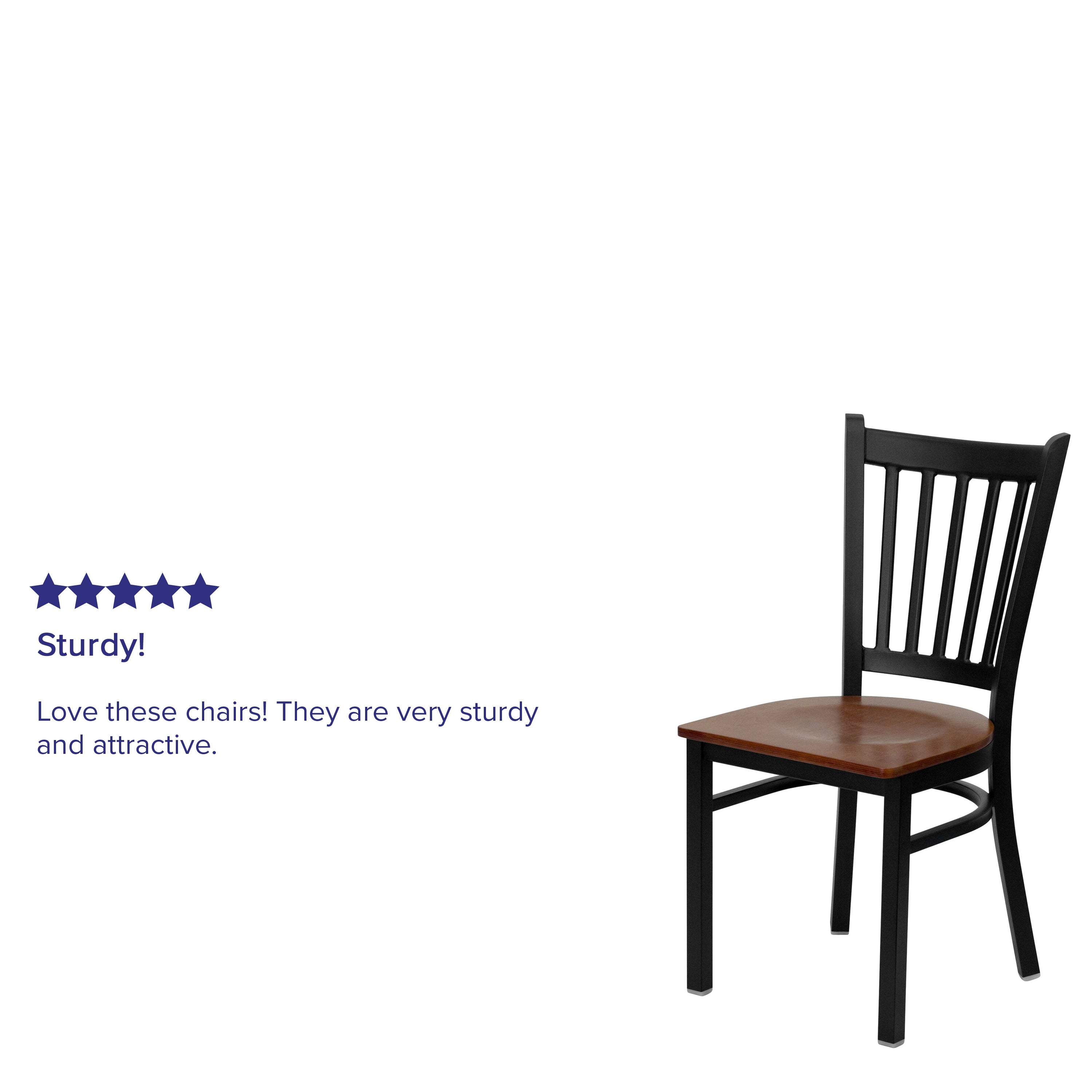 HERCULES Series Black Vertical Back Metal Restaurant Chair - Cherry Wood Seat