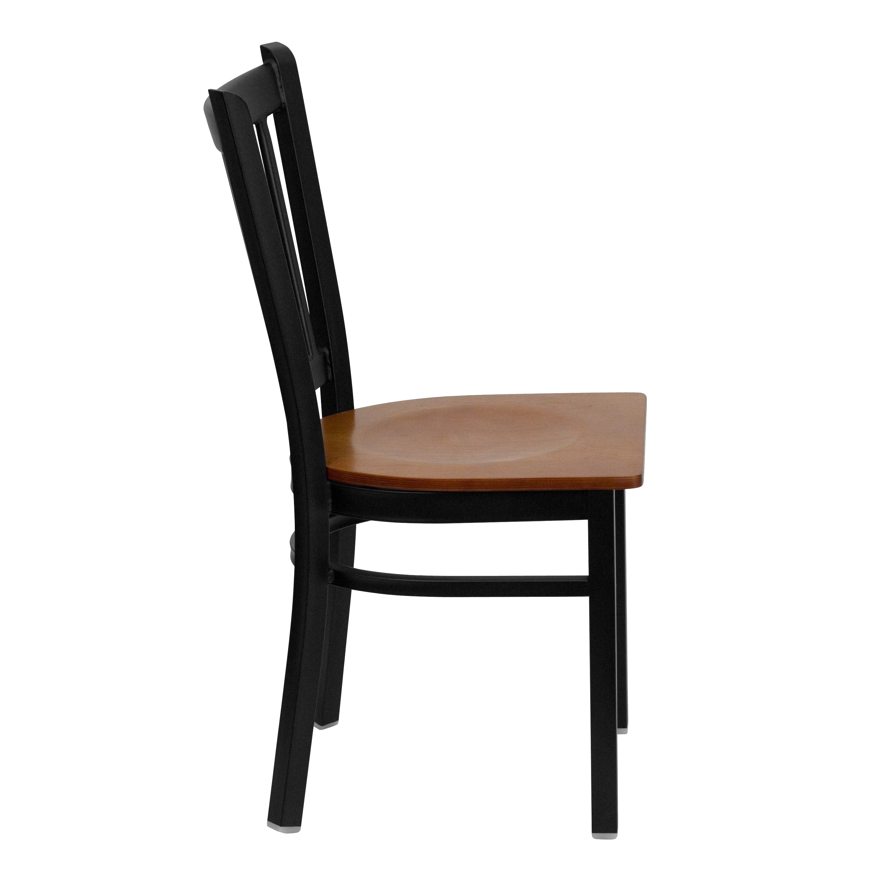 HERCULES Series Black Vertical Back Metal Restaurant Chair - Cherry Wood Seat