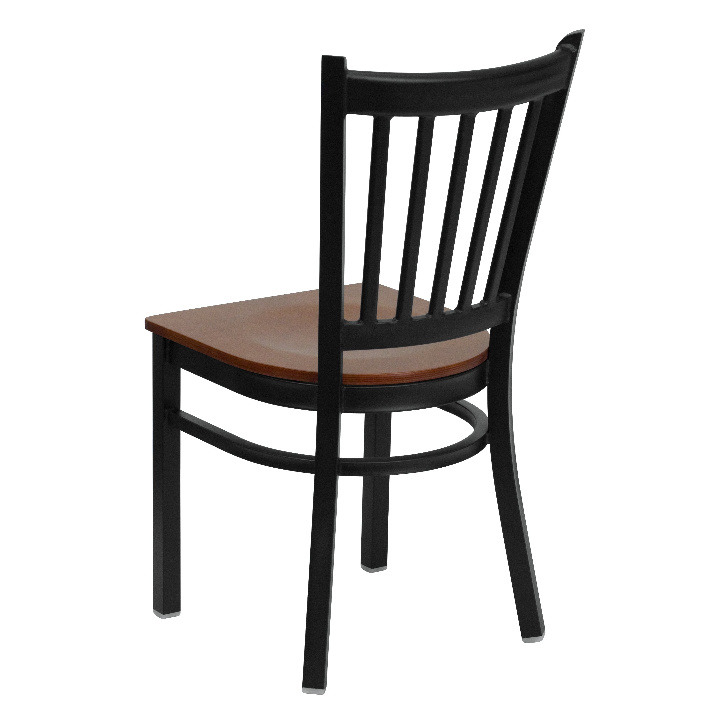 HERCULES Series Black Vertical Back Metal Restaurant Chair - Cherry Wood Seat