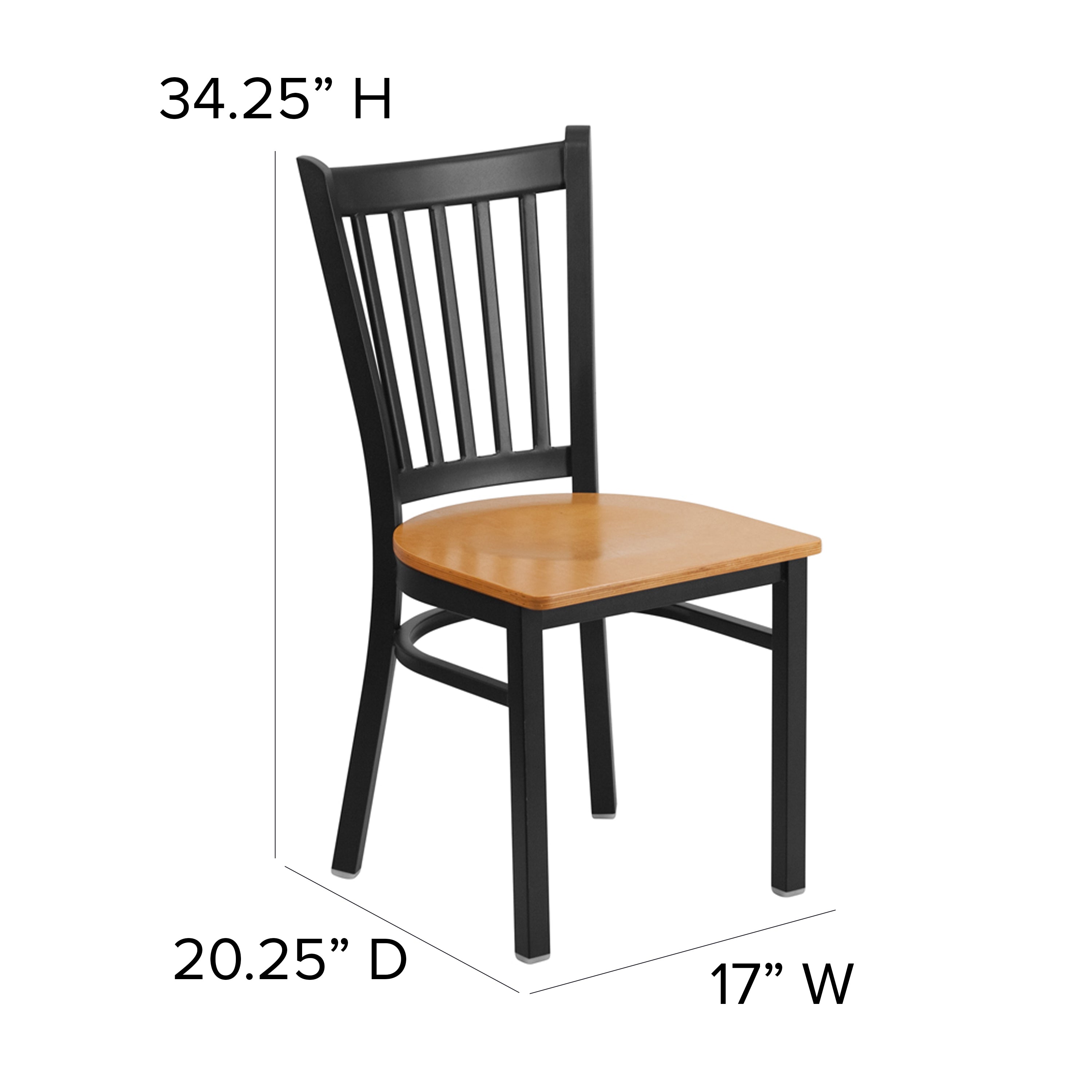 HERCULES Series Black Vertical Back Metal Restaurant Chair - Natural Wood Seat