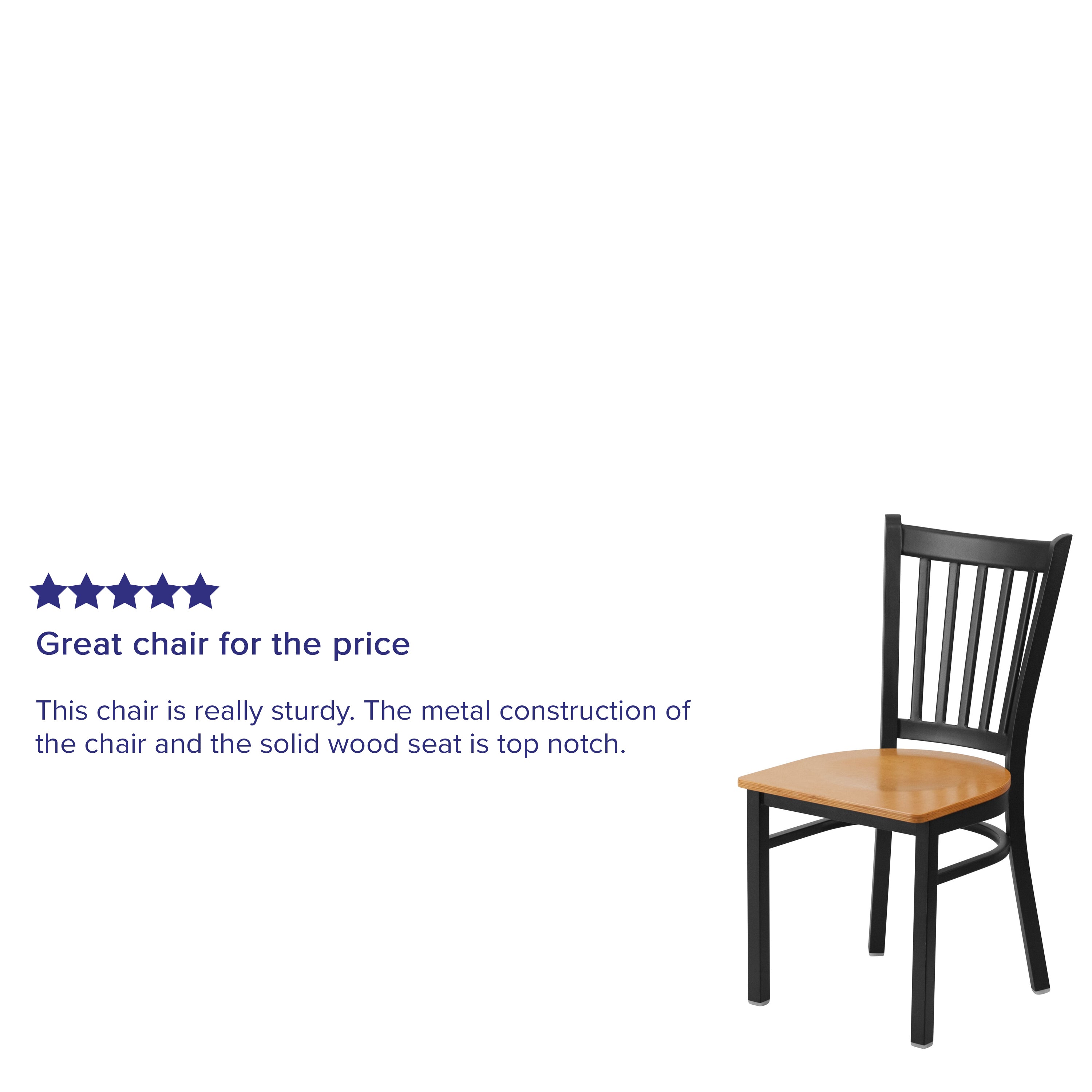 HERCULES Series Black Vertical Back Metal Restaurant Chair - Natural Wood Seat