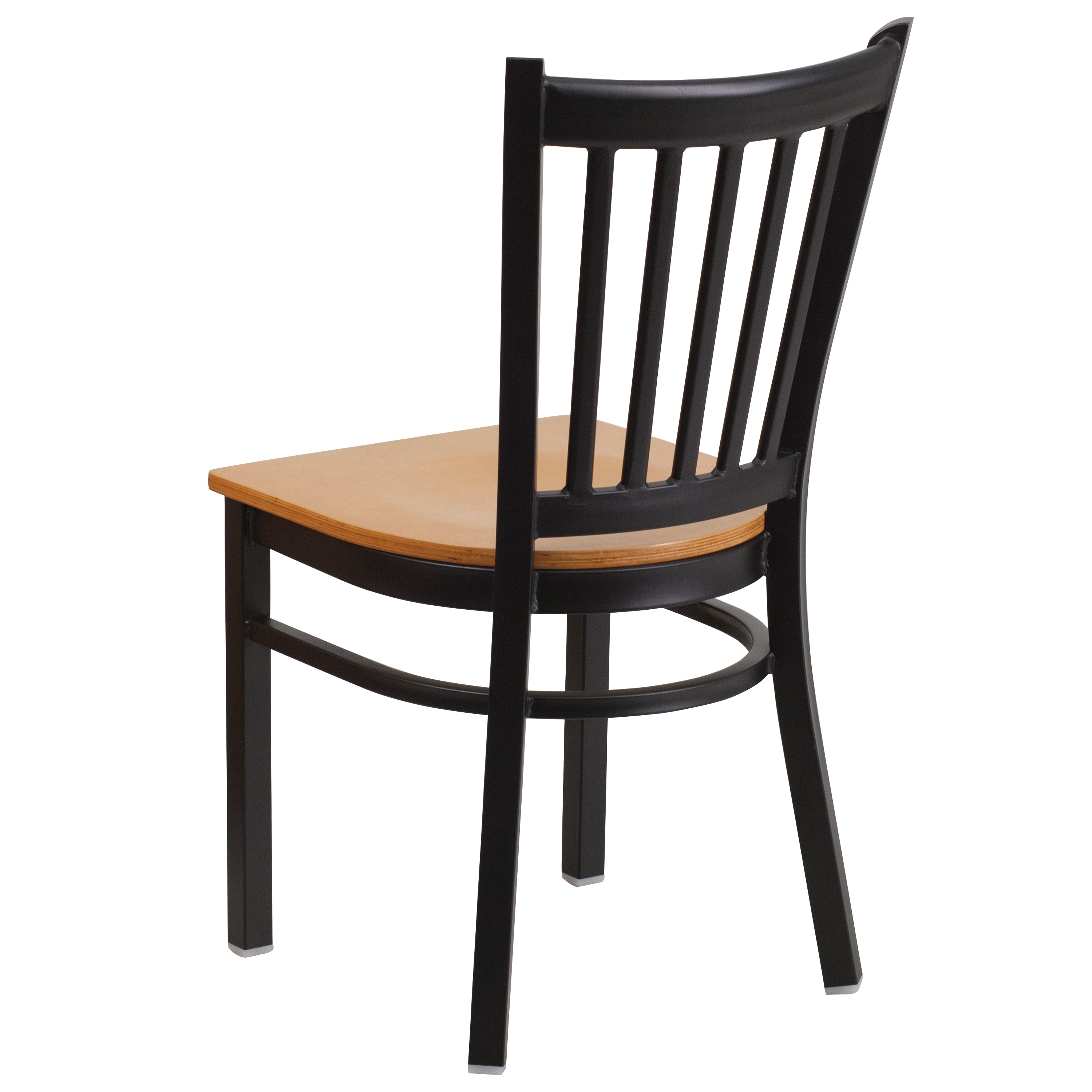 HERCULES Series Black Vertical Back Metal Restaurant Chair - Natural Wood Seat