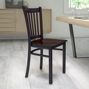 HERCULES Series Black Vertical Back Metal Restaurant Chair - Walnut Wood Seat