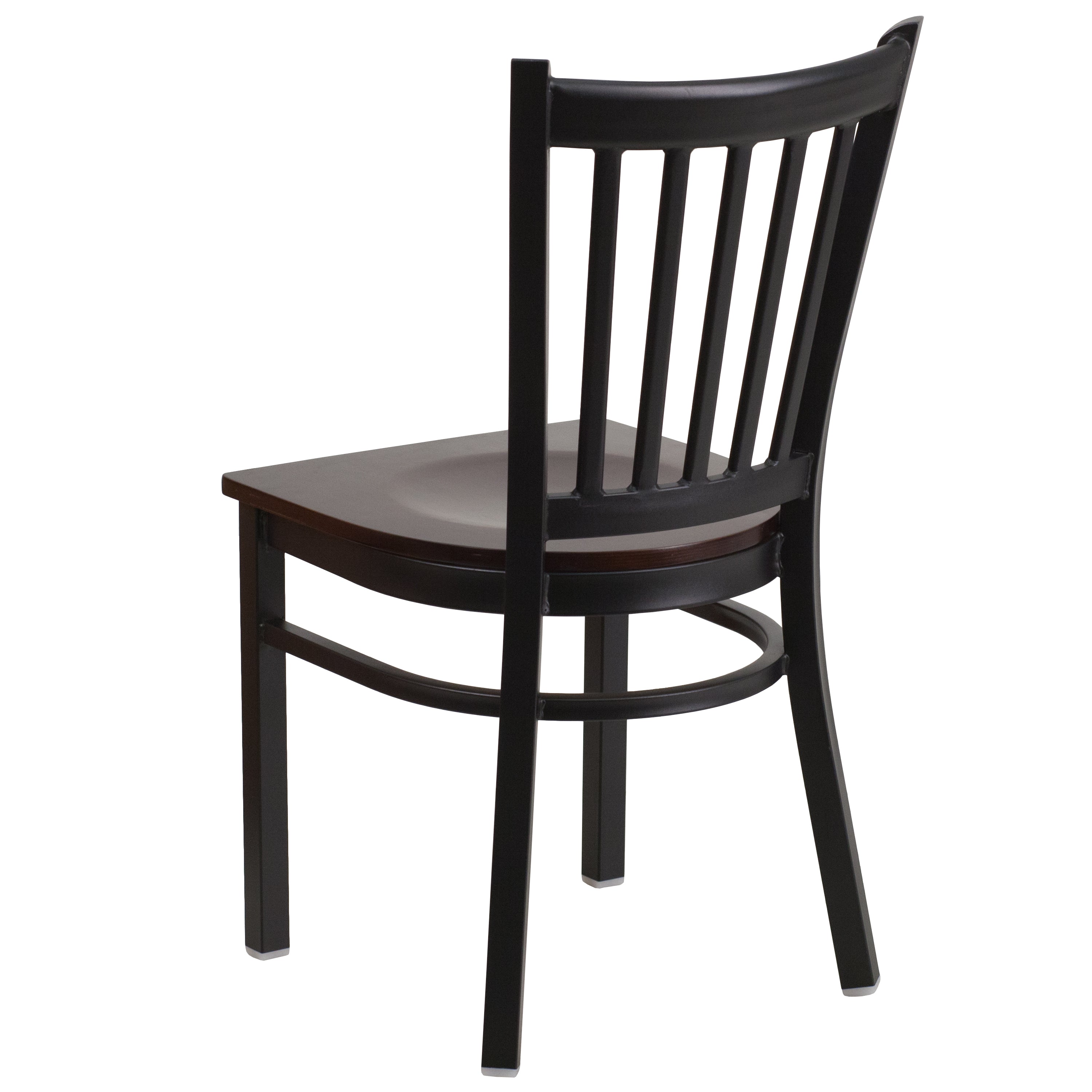 HERCULES Series Black Vertical Back Metal Restaurant Chair - Walnut Wood Seat