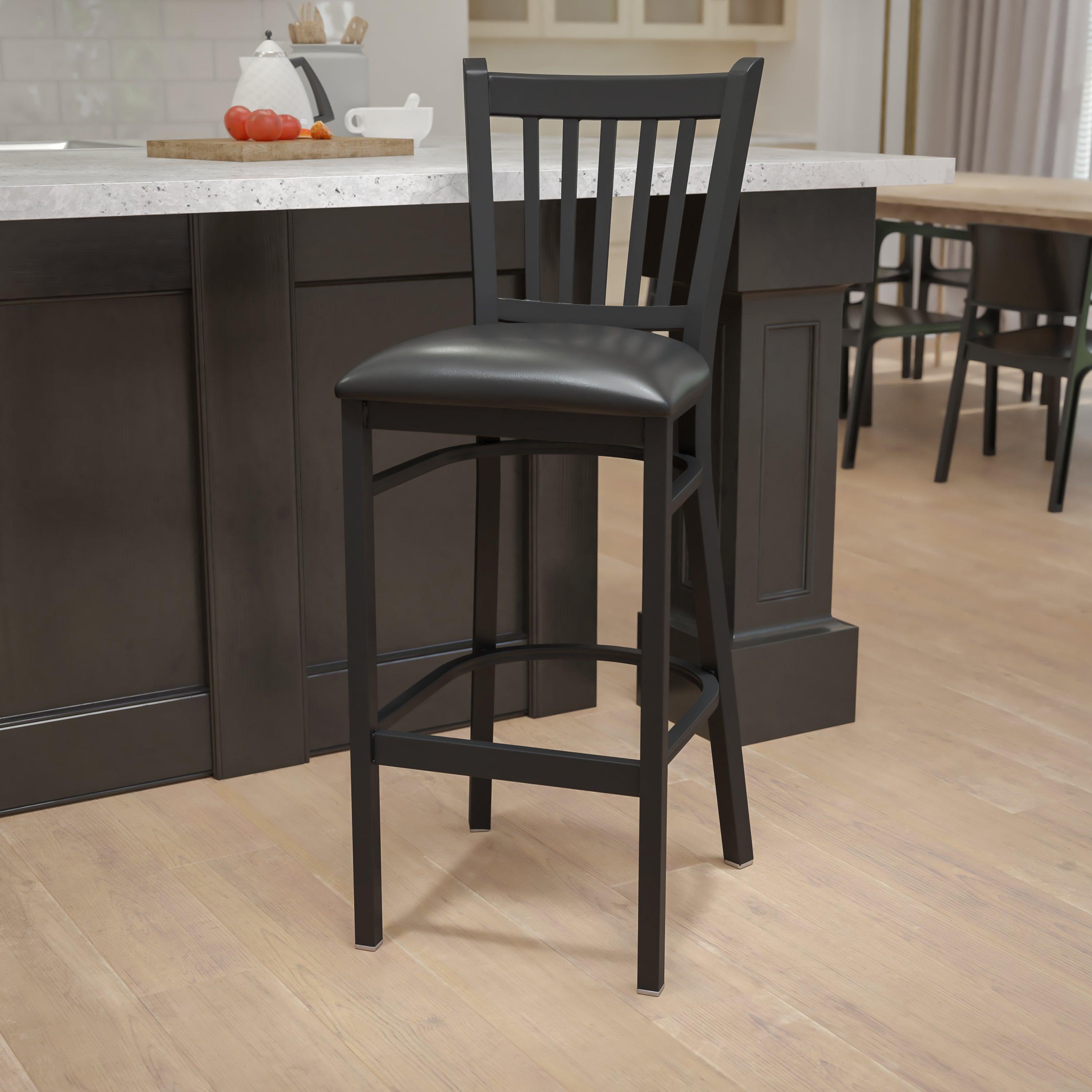 HERCULES Series Black Vertical Back Metal Restaurant Barstool - Black Vinyl Seat