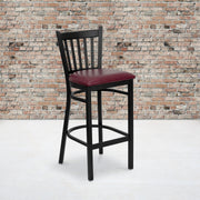 HERCULES Series Black Vertical Back Metal Restaurant Barstool - Burgundy Vinyl Seat
