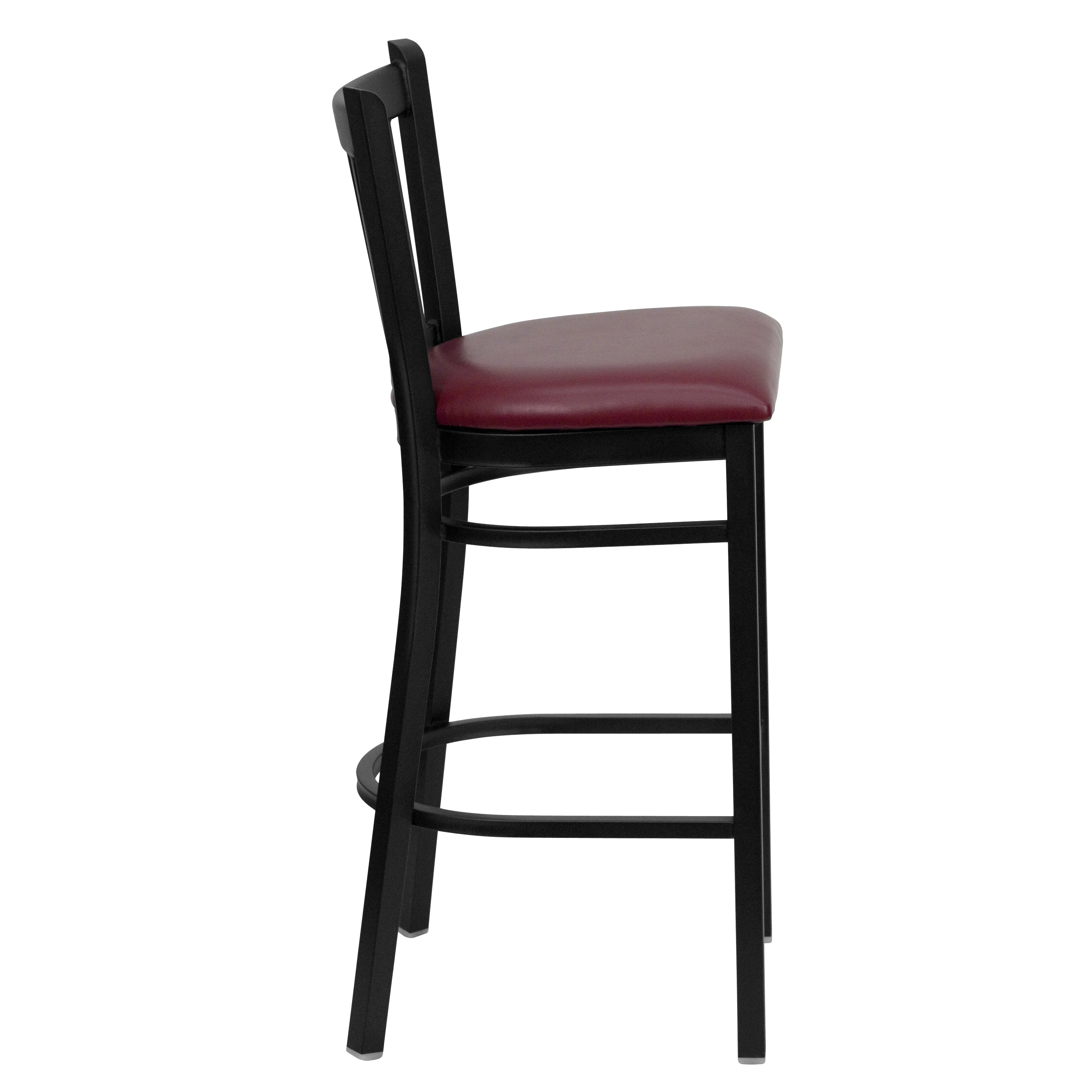 HERCULES Series Black Vertical Back Metal Restaurant Barstool - Burgundy Vinyl Seat