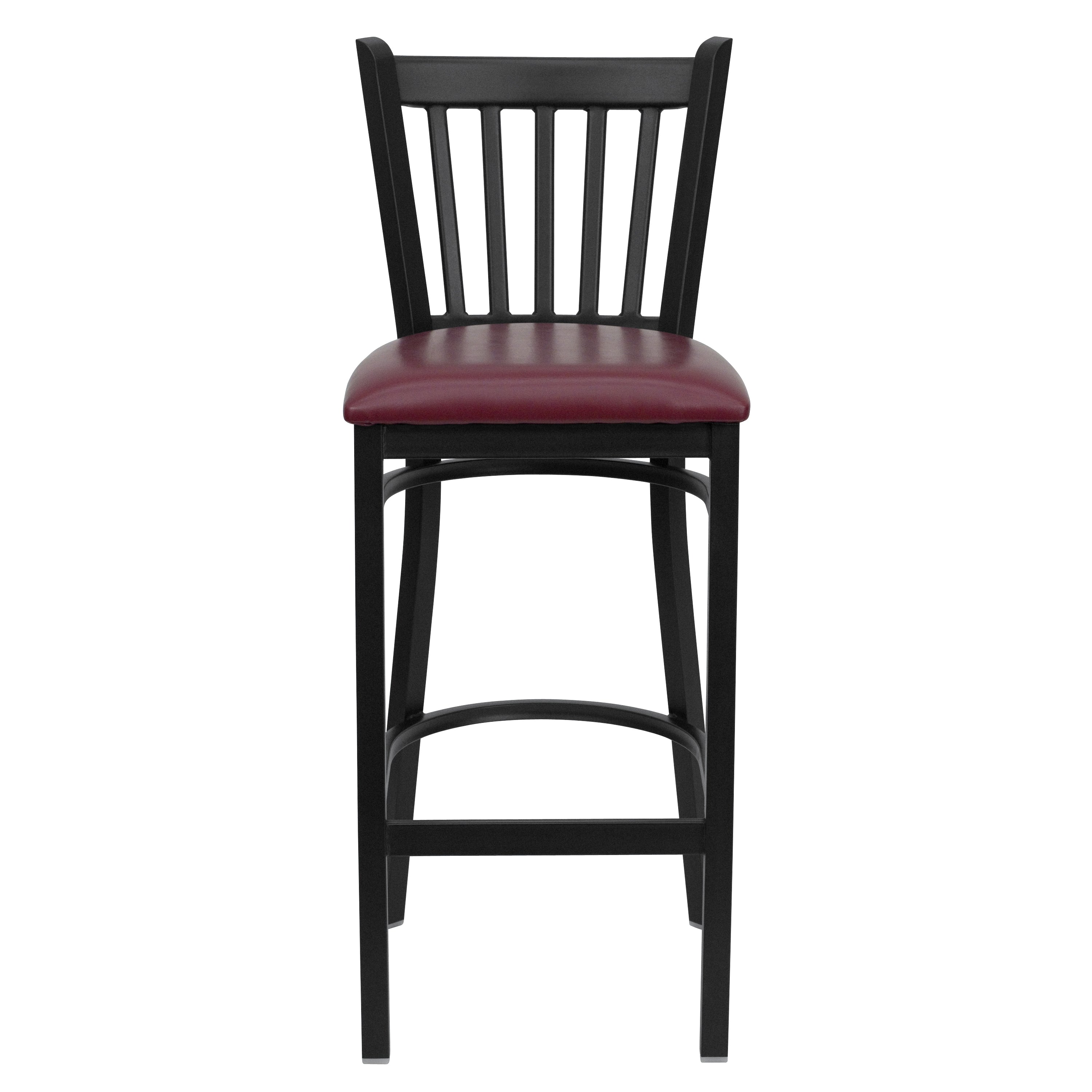 HERCULES Series Black Vertical Back Metal Restaurant Barstool - Burgundy Vinyl Seat