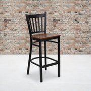 HERCULES Series Black Vertical Back Metal Restaurant Barstool - Cherry Wood Seat