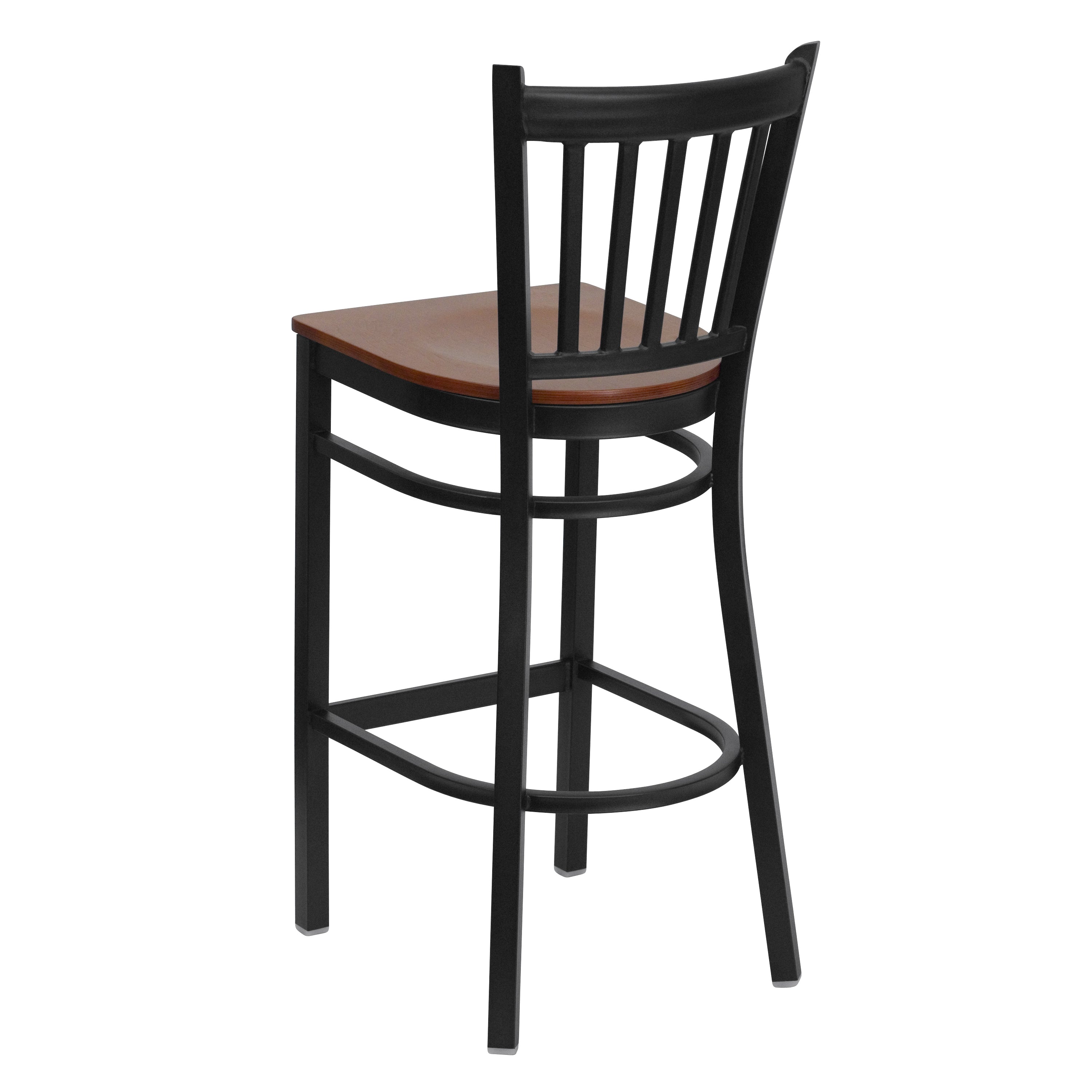 HERCULES Series Black Vertical Back Metal Restaurant Barstool - Cherry Wood Seat