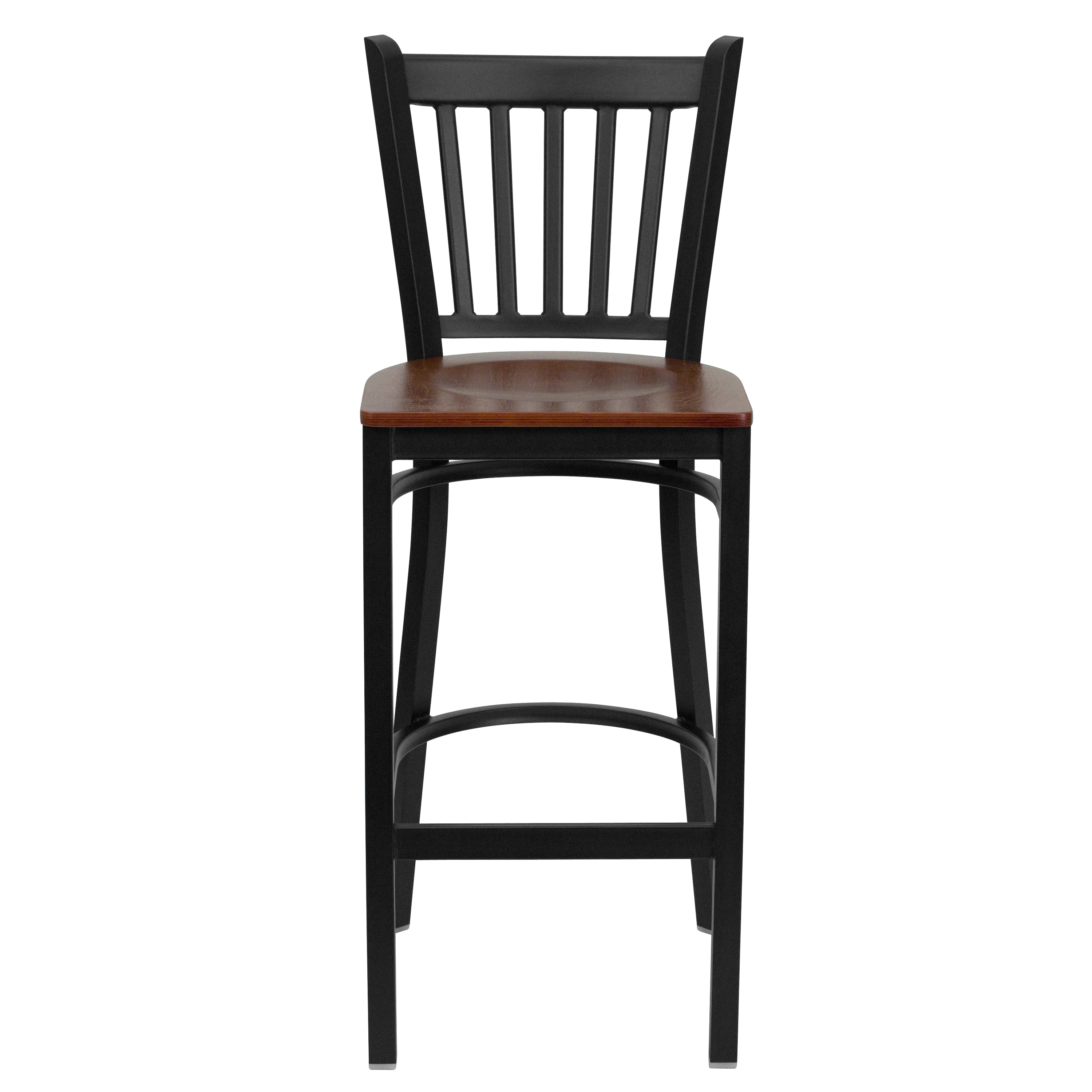 HERCULES Series Black Vertical Back Metal Restaurant Barstool - Cherry Wood Seat