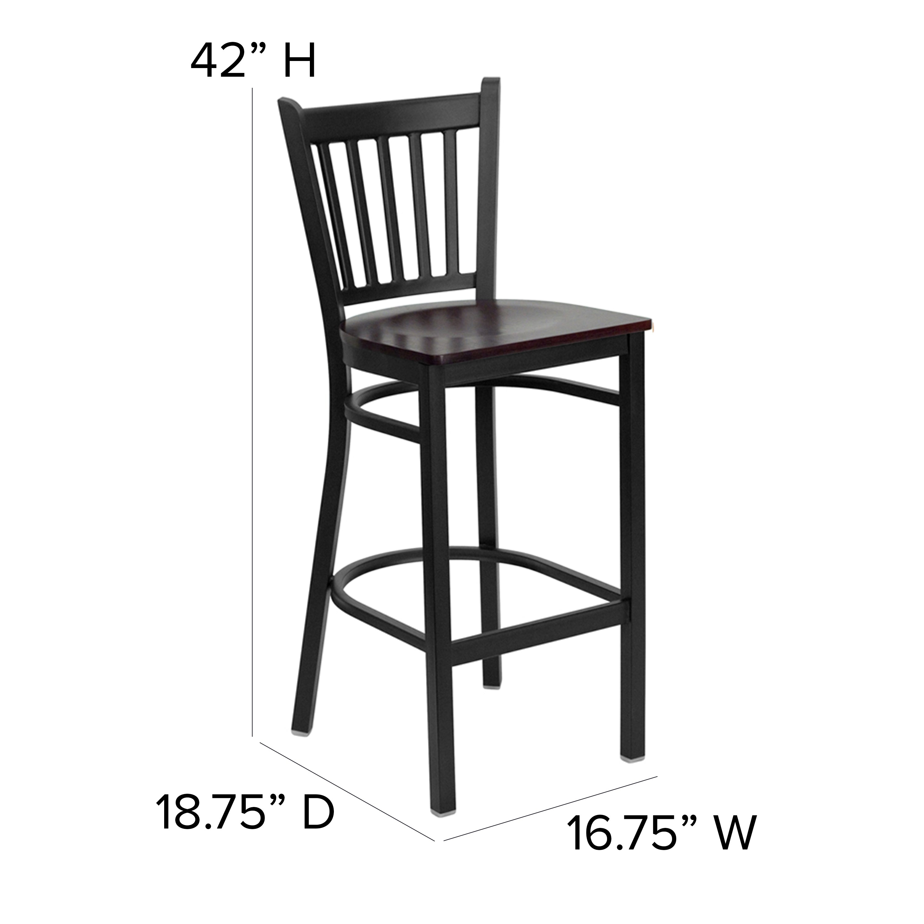 HERCULES Series Black Vertical Back Metal Restaurant Barstool - Mahogany Wood Seat