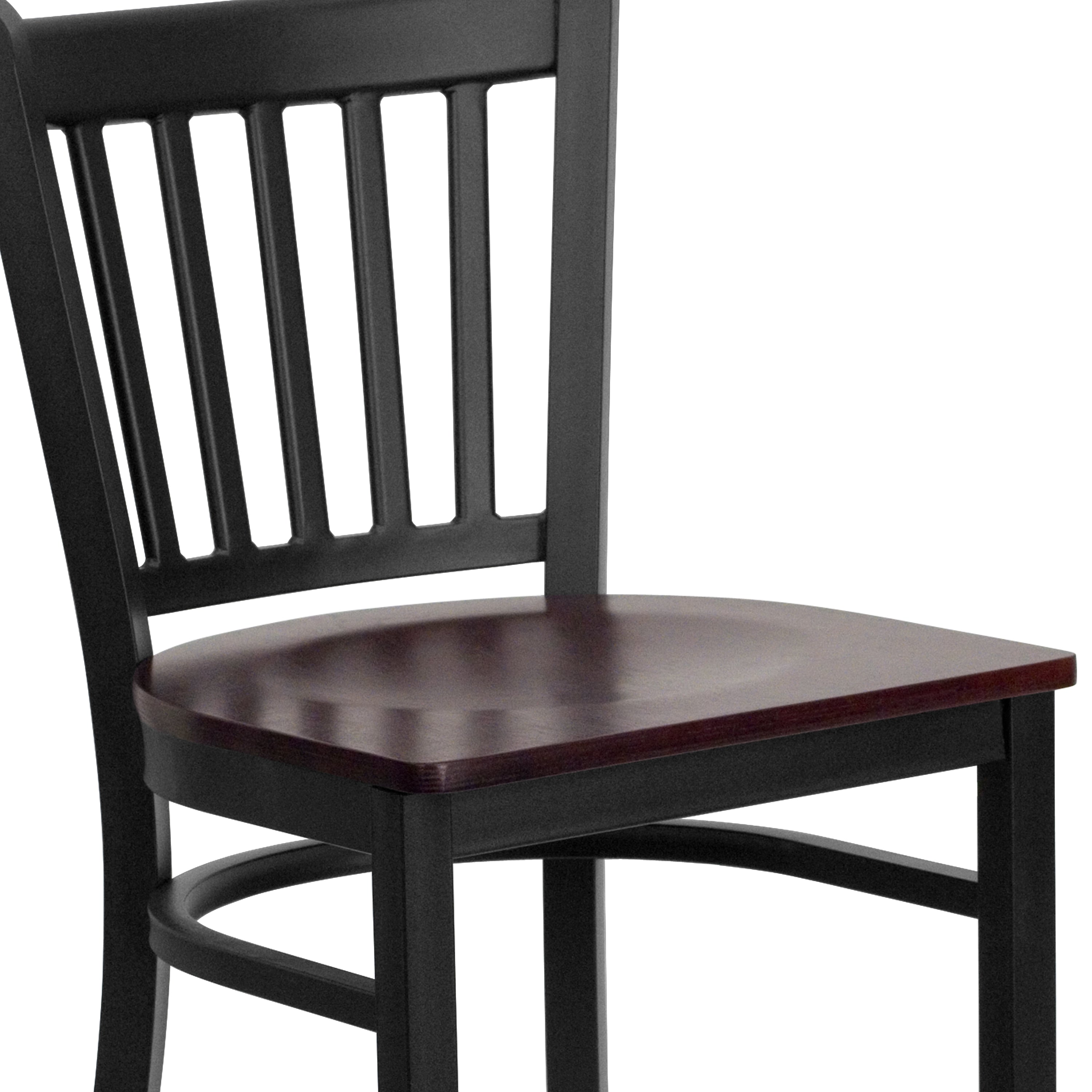 HERCULES Series Black Vertical Back Metal Restaurant Barstool - Mahogany Wood Seat