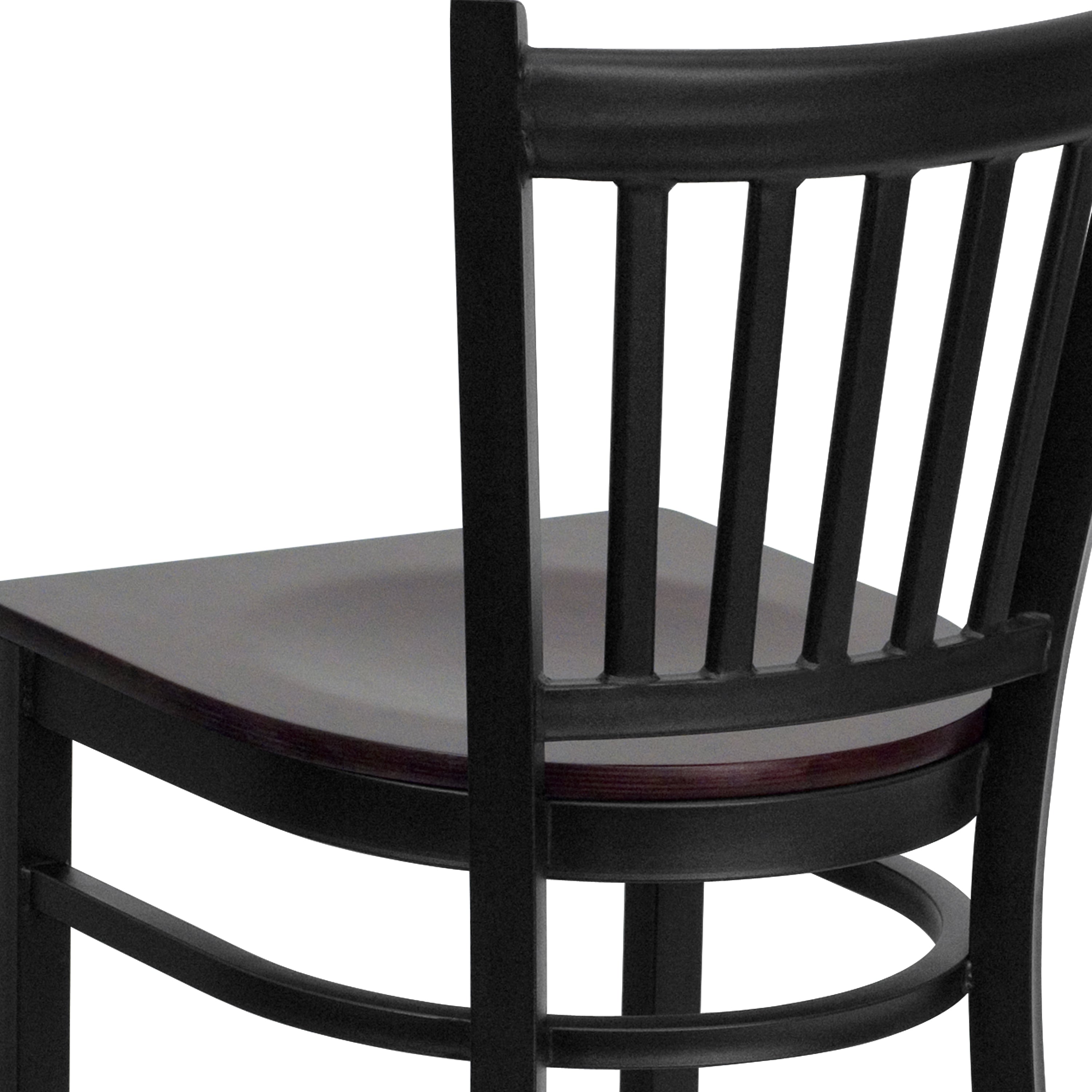 HERCULES Series Black Vertical Back Metal Restaurant Barstool - Mahogany Wood Seat