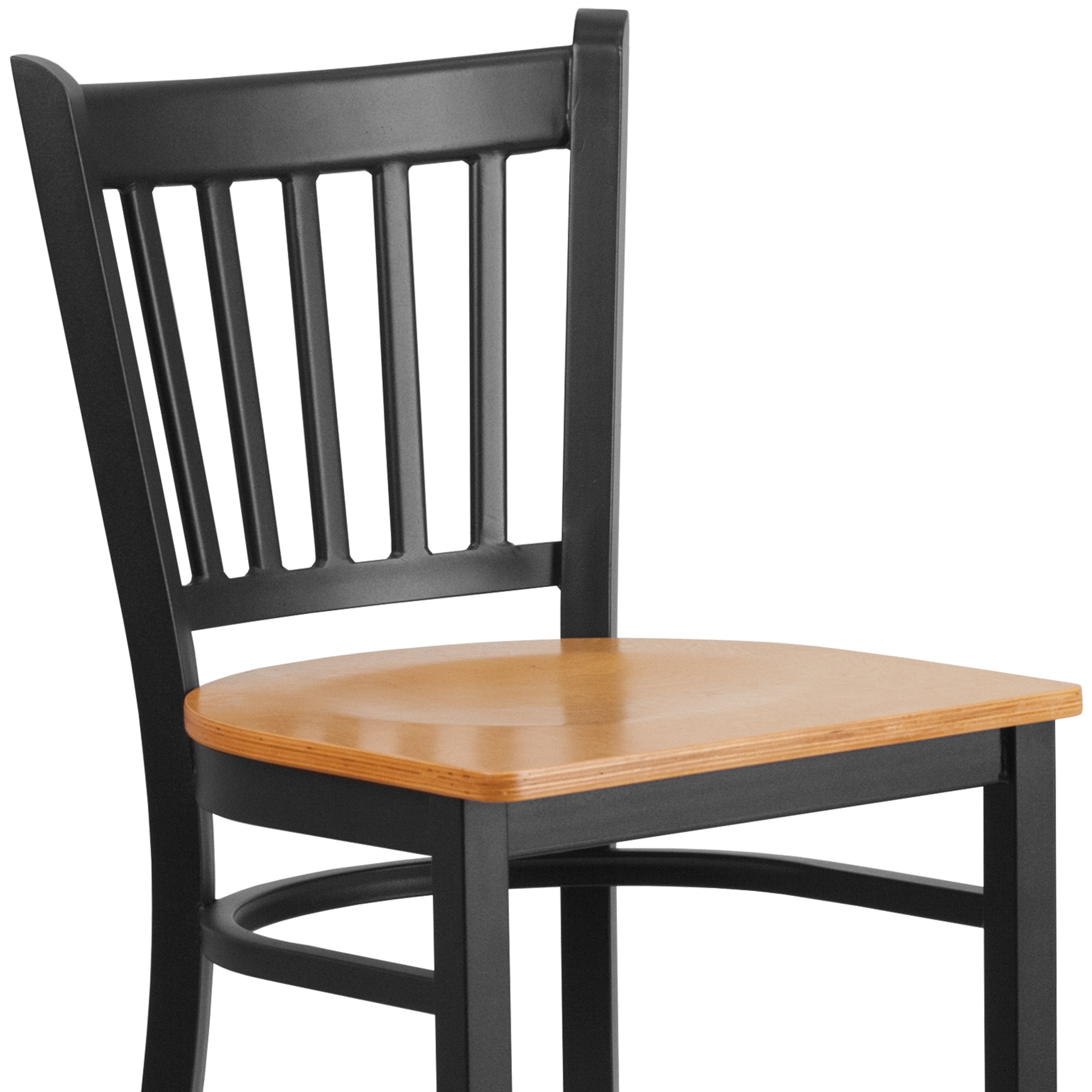 HERCULES Series Black Vertical Back Metal Restaurant Barstool - Natural Wood Seat