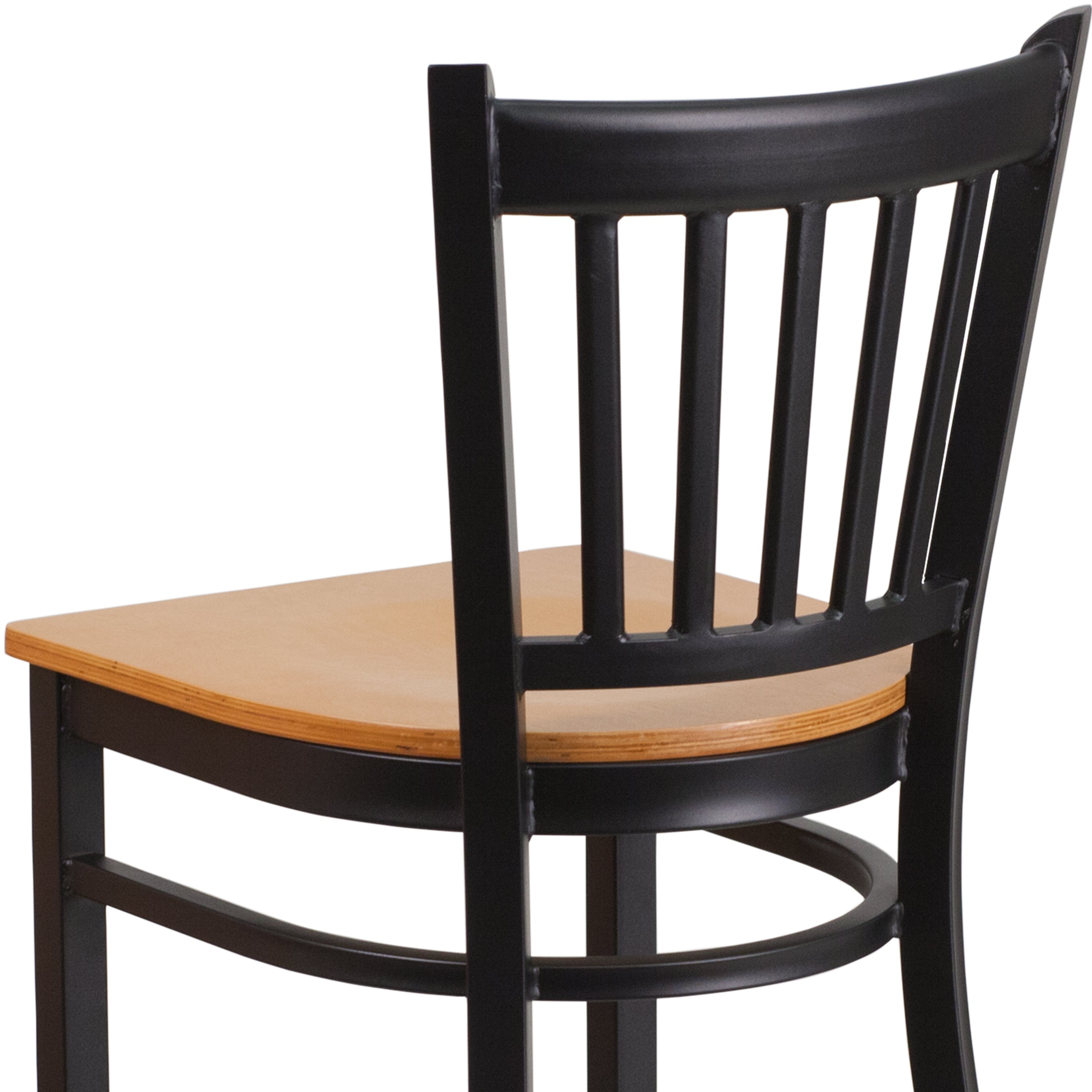 HERCULES Series Black Vertical Back Metal Restaurant Barstool - Natural Wood Seat