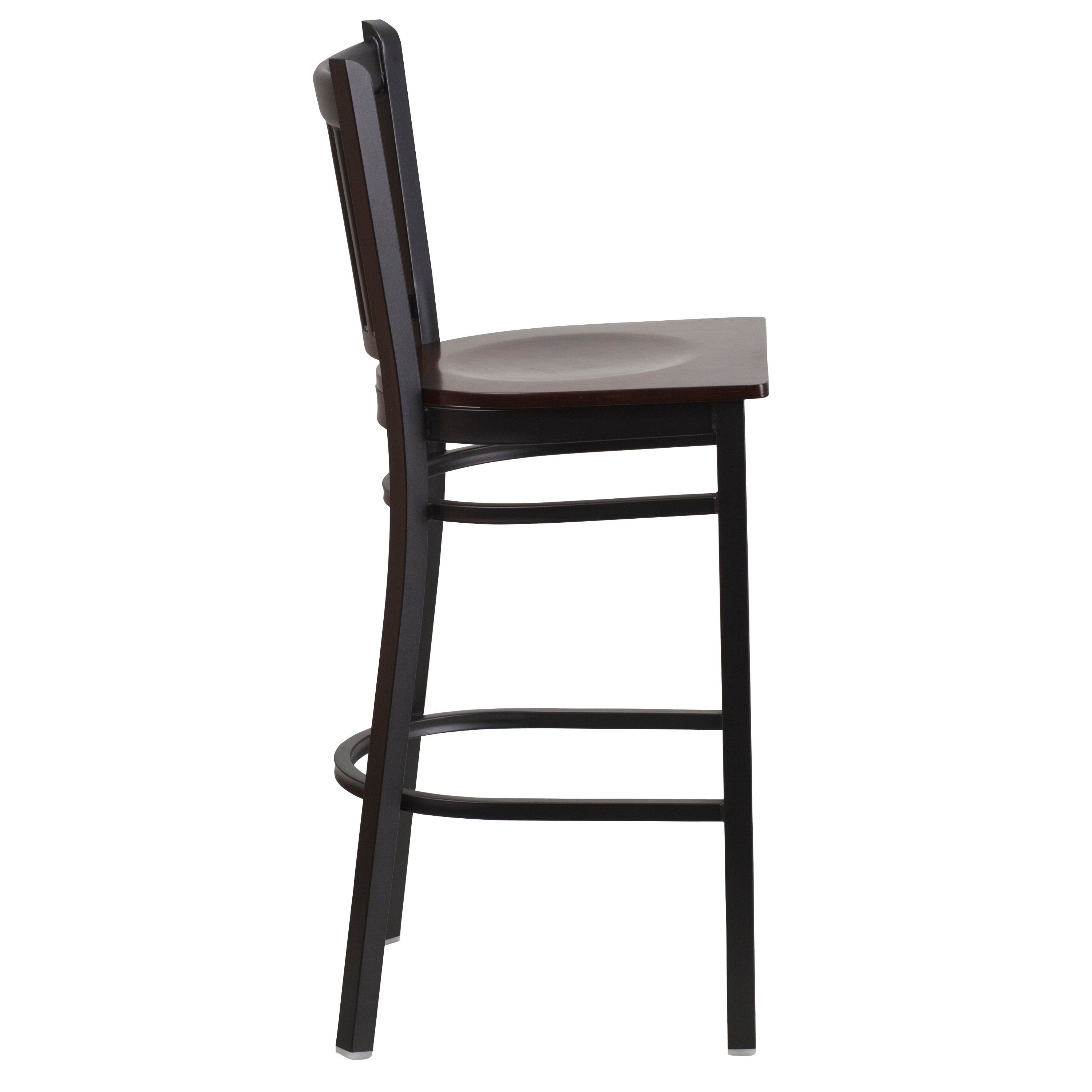 HERCULES Series Black Vertical Back Metal Restaurant Barstool - Walnut Wood Seat